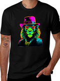 Neon Lion Graphic Tee - Cool Animal Print