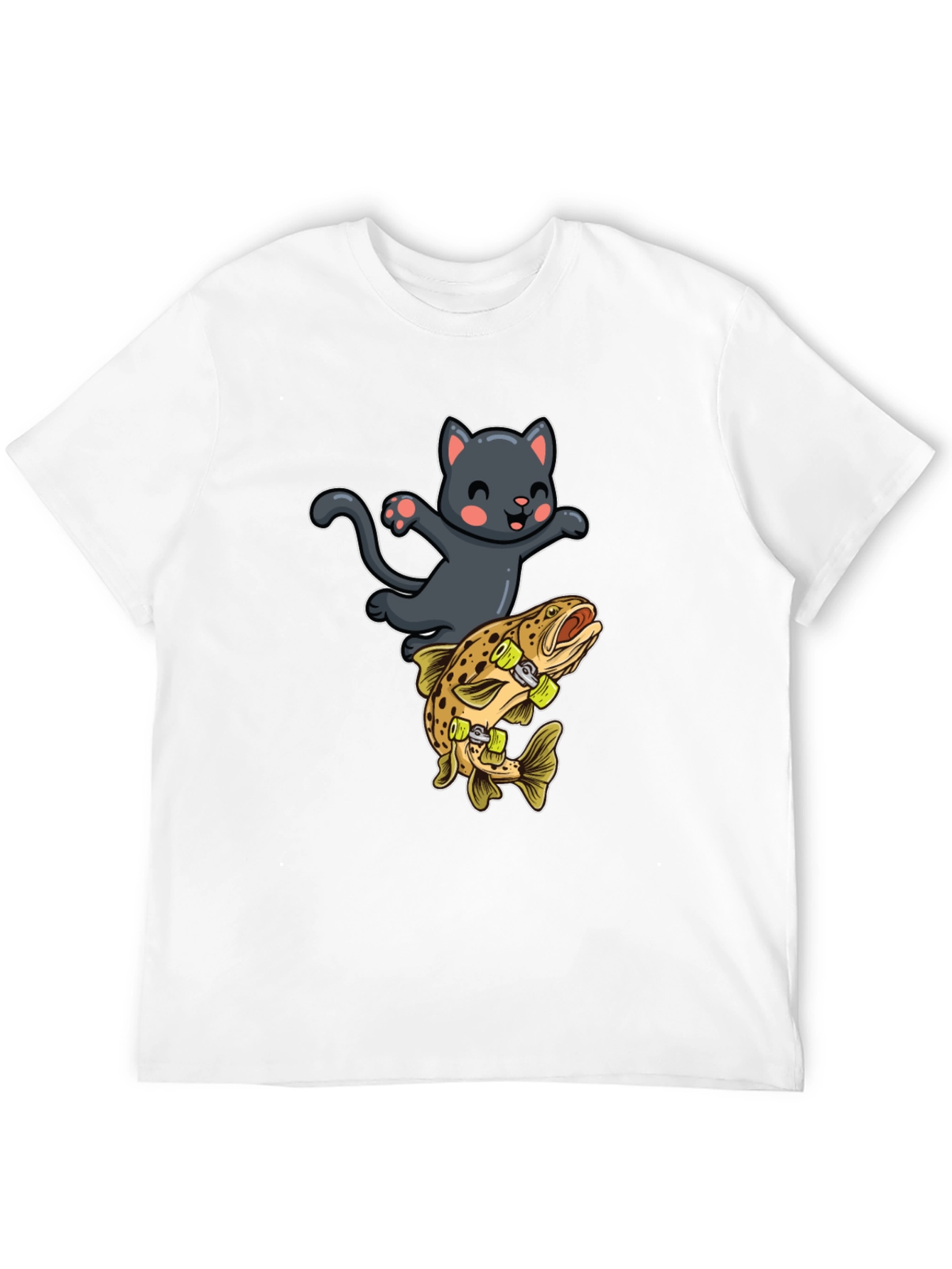 Cat Riding Fish Skateboard T-Shirt