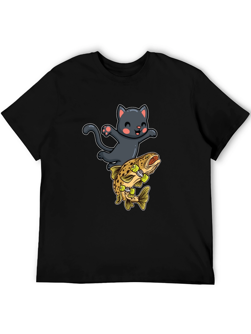Cat Riding Fish Skateboard T-Shirt