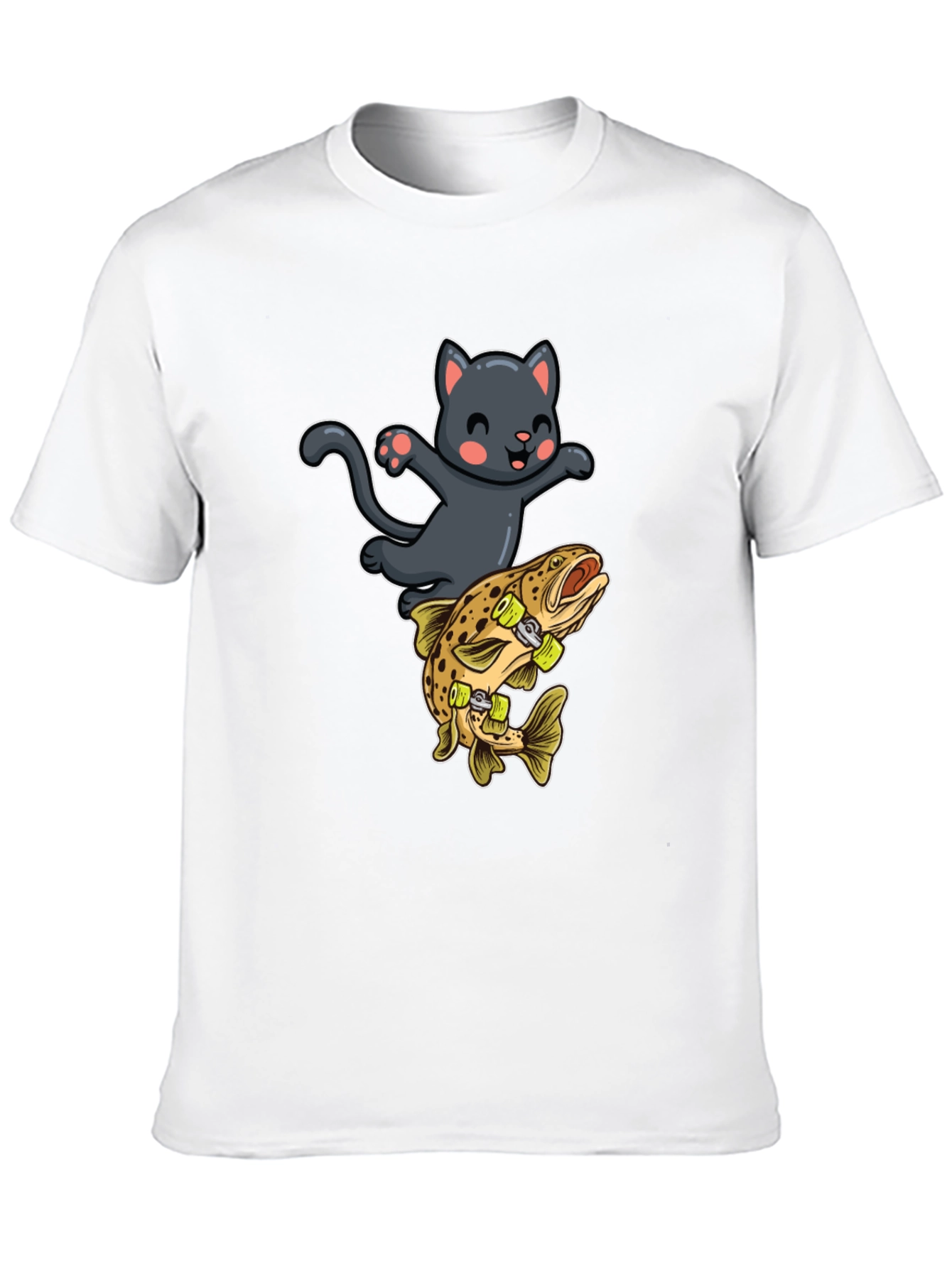 Cat Riding Fish Skateboard T-Shirt