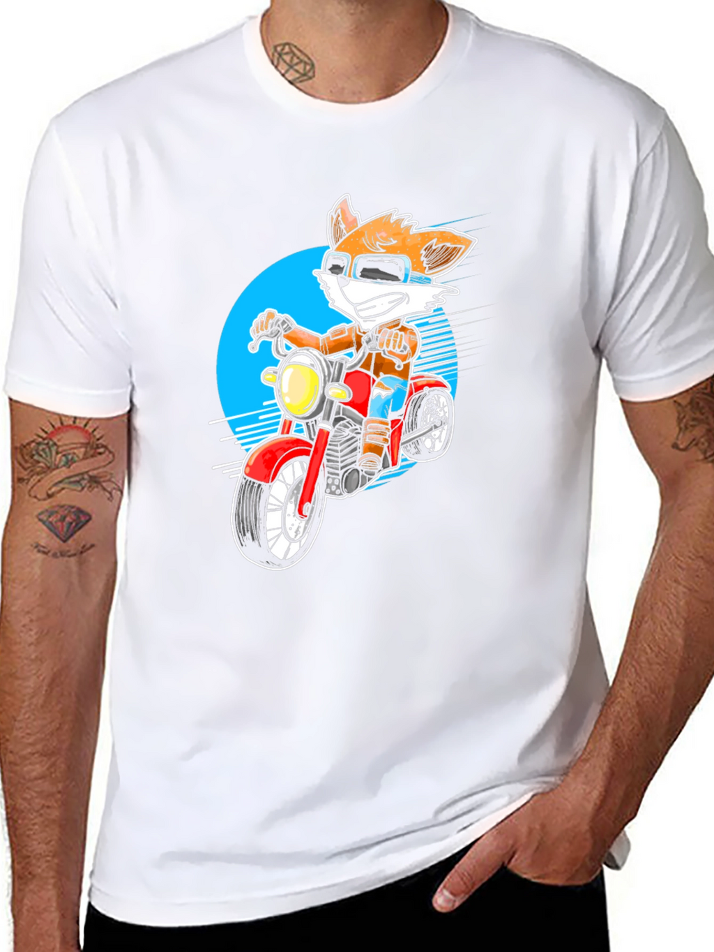 Cool Fox on Motorcycle Graphic Tee - Black