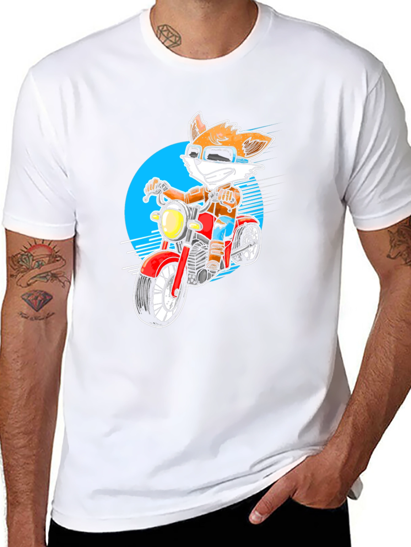 Cool Fox on Motorcycle Graphic Tee - Black