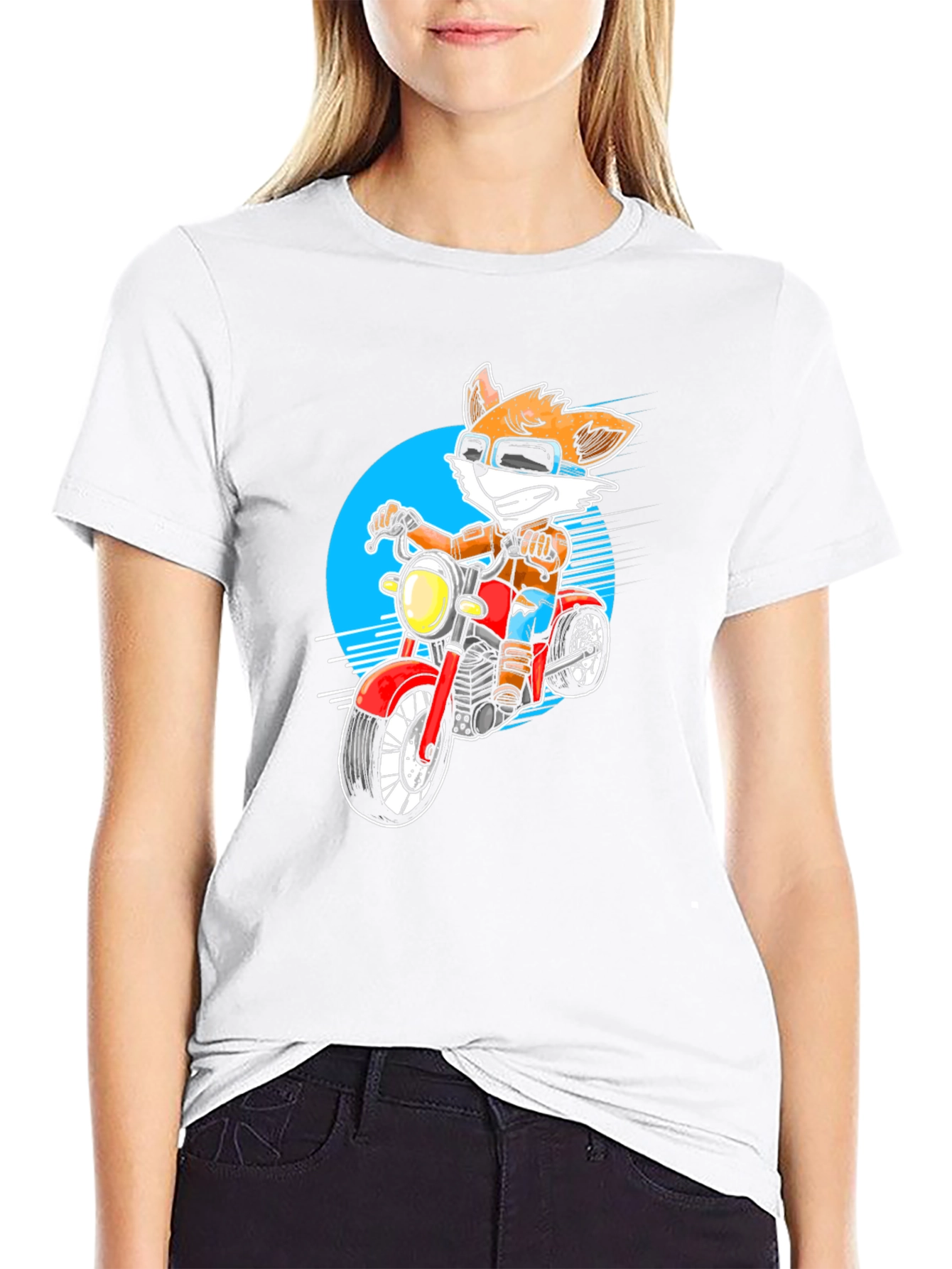 Cool Fox on Motorcycle Graphic Tee - Black