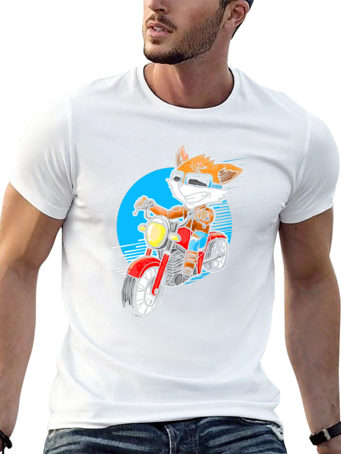 Cool Fox on Motorcycle Graphic Tee - Black