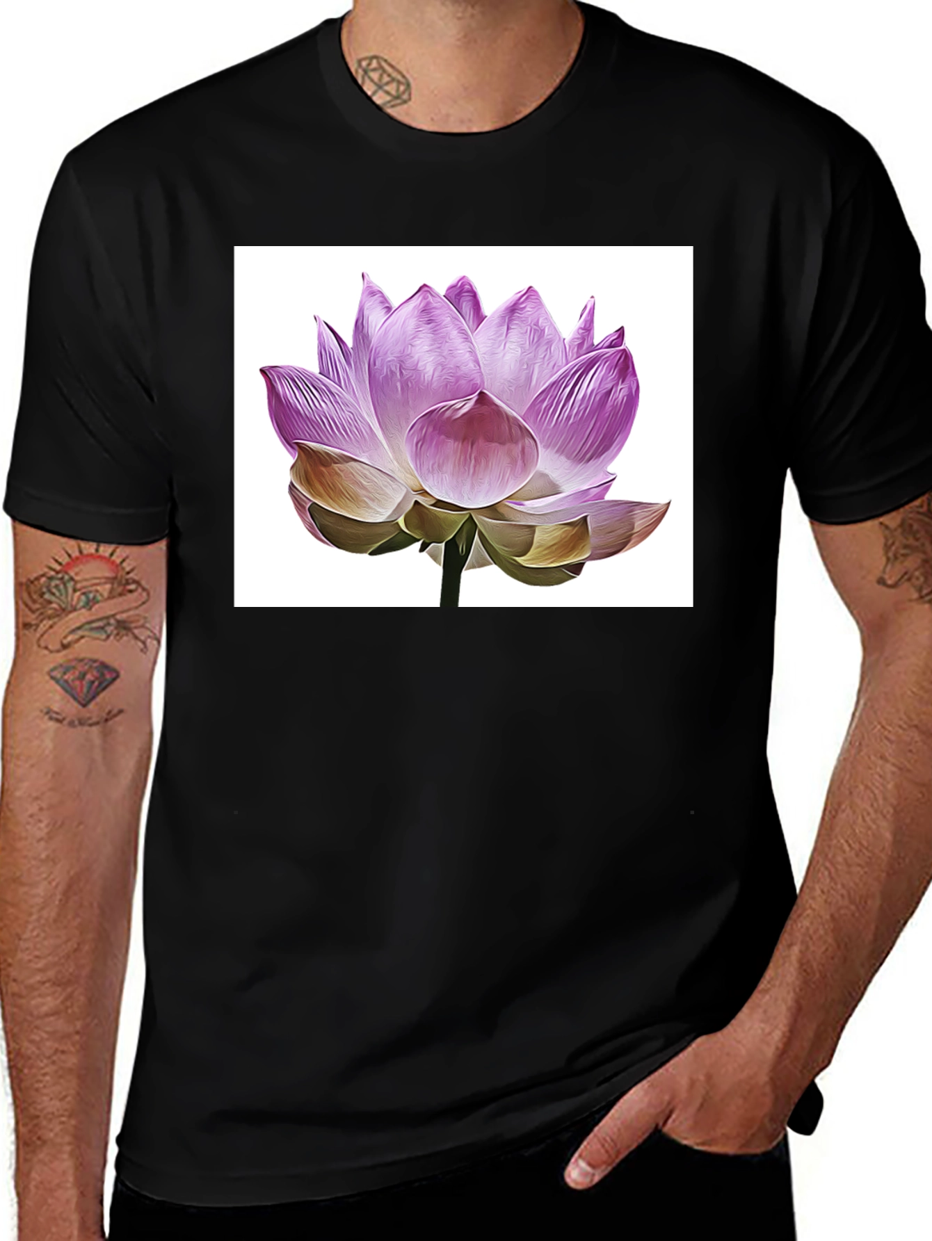 Lotus Flower Graphic T-Shirt - Elegant Floral Design