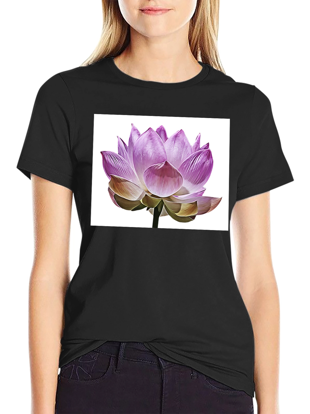Lotus Flower Graphic T-Shirt - Elegant Floral Design