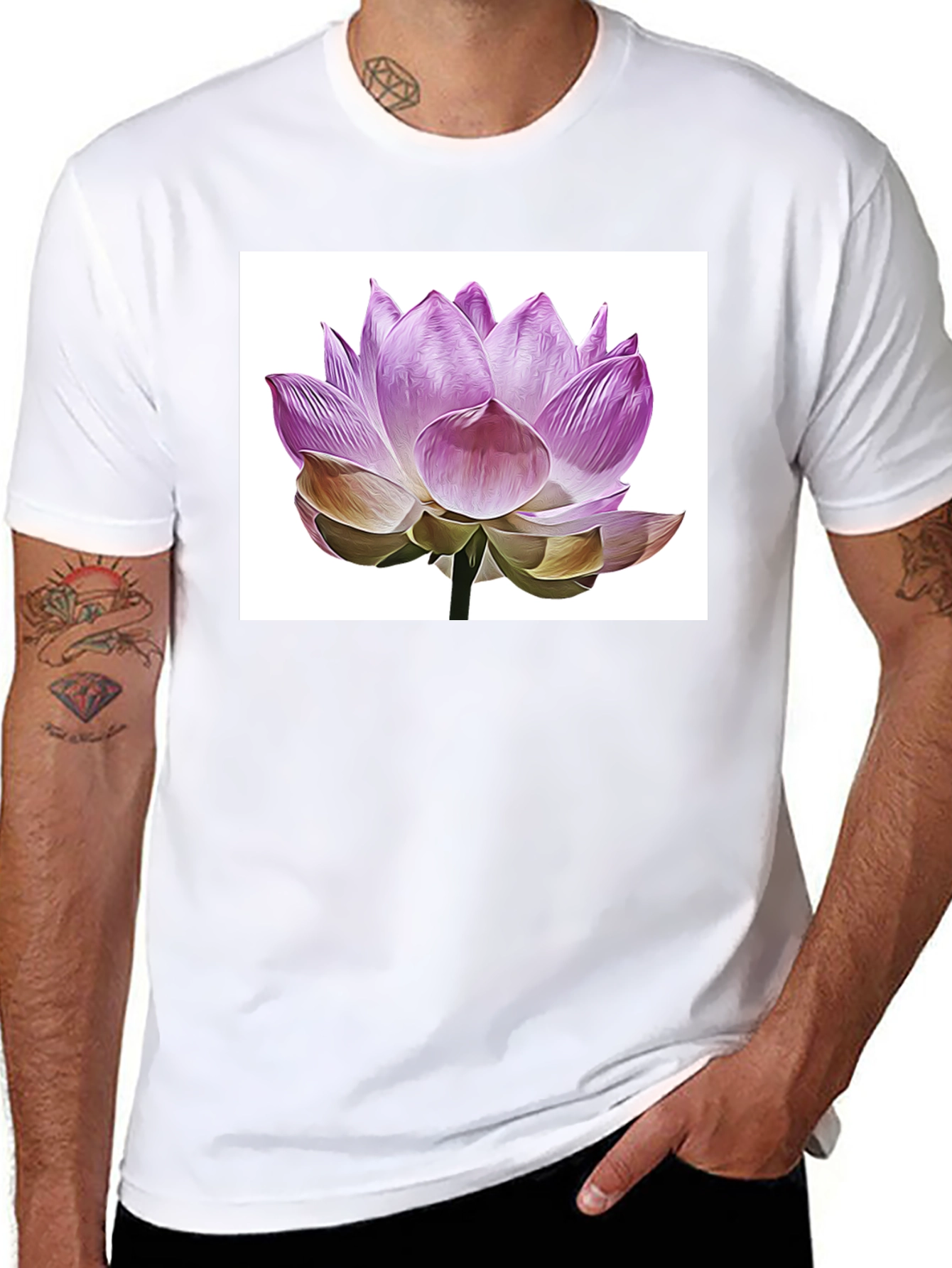 Lotus Flower Graphic T-Shirt - Elegant Floral Design