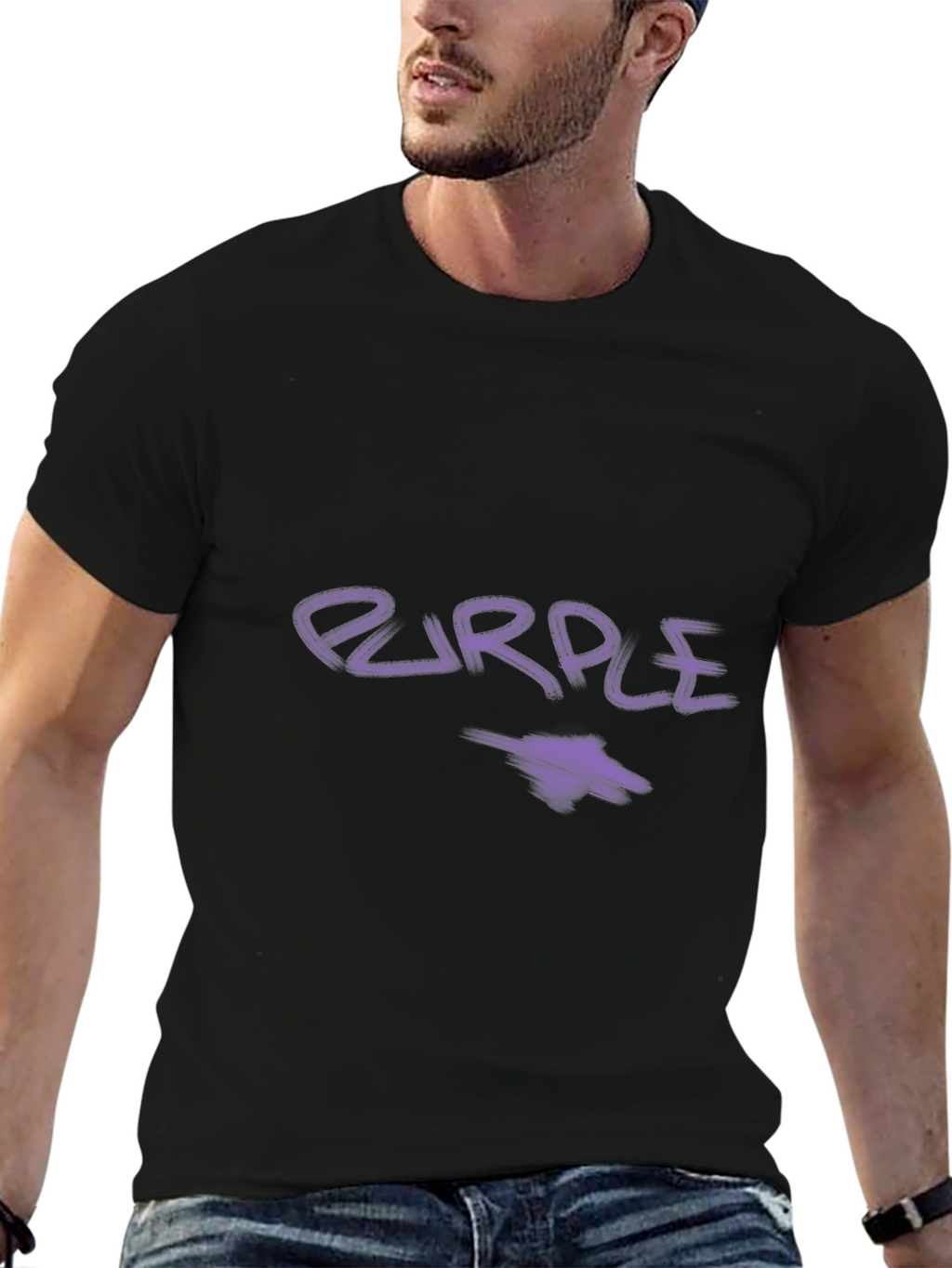 Purple Graphic Print Black T-Shirt