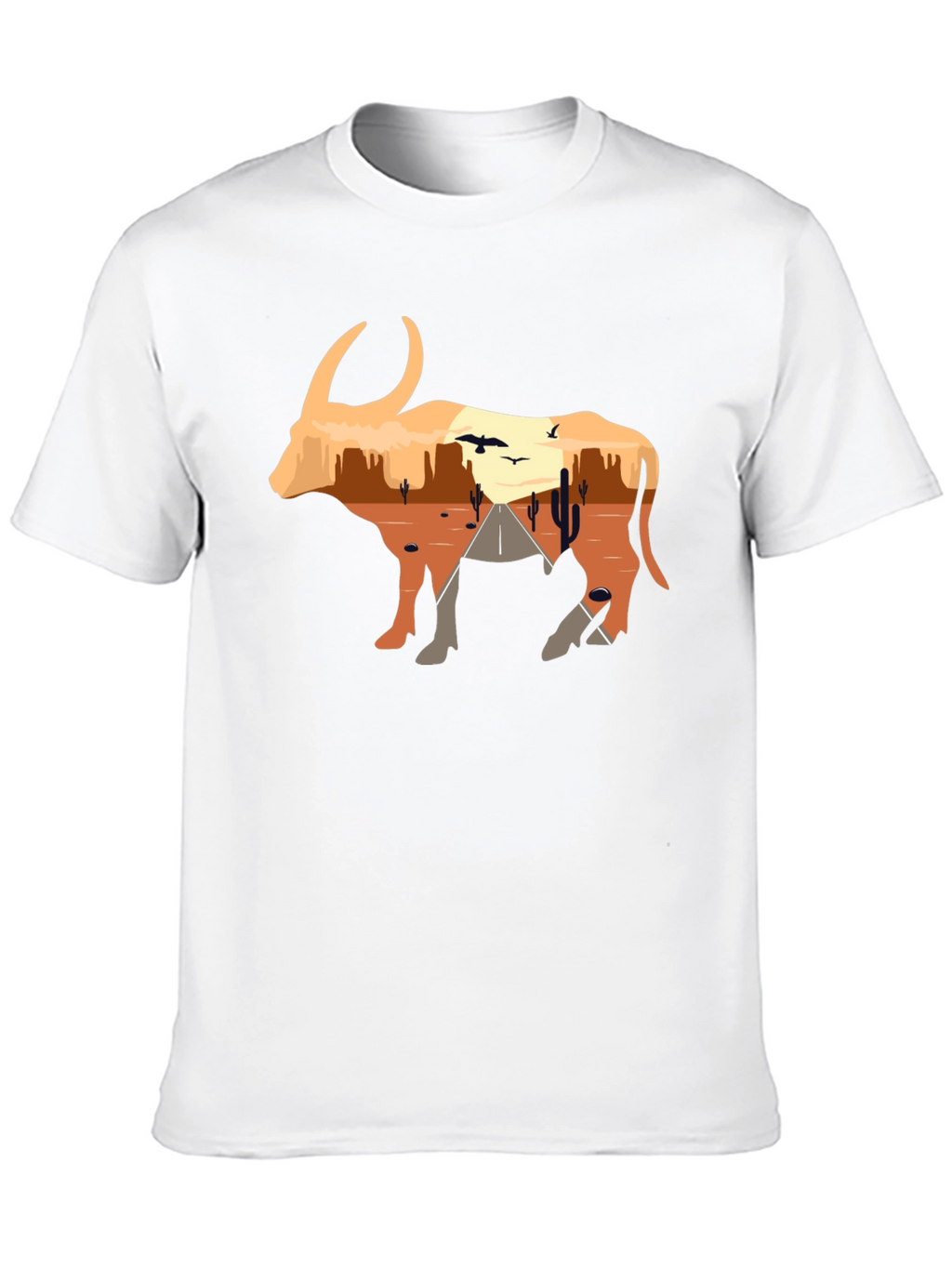 Desert Sunset Bull Graphic Tee - Black