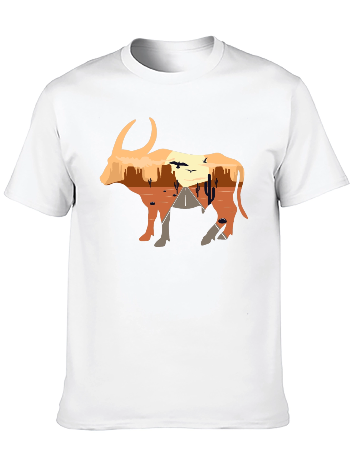 Desert Sunset Bull Graphic Tee - Black