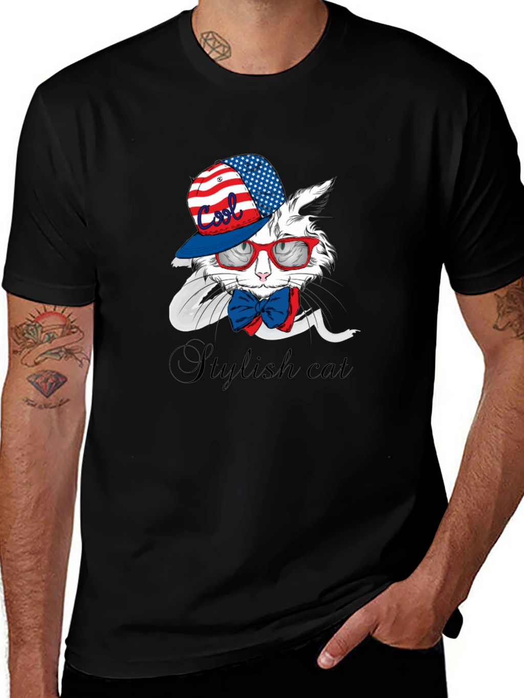 Cool Stylish Cat T-Shirt - Patriotic Design