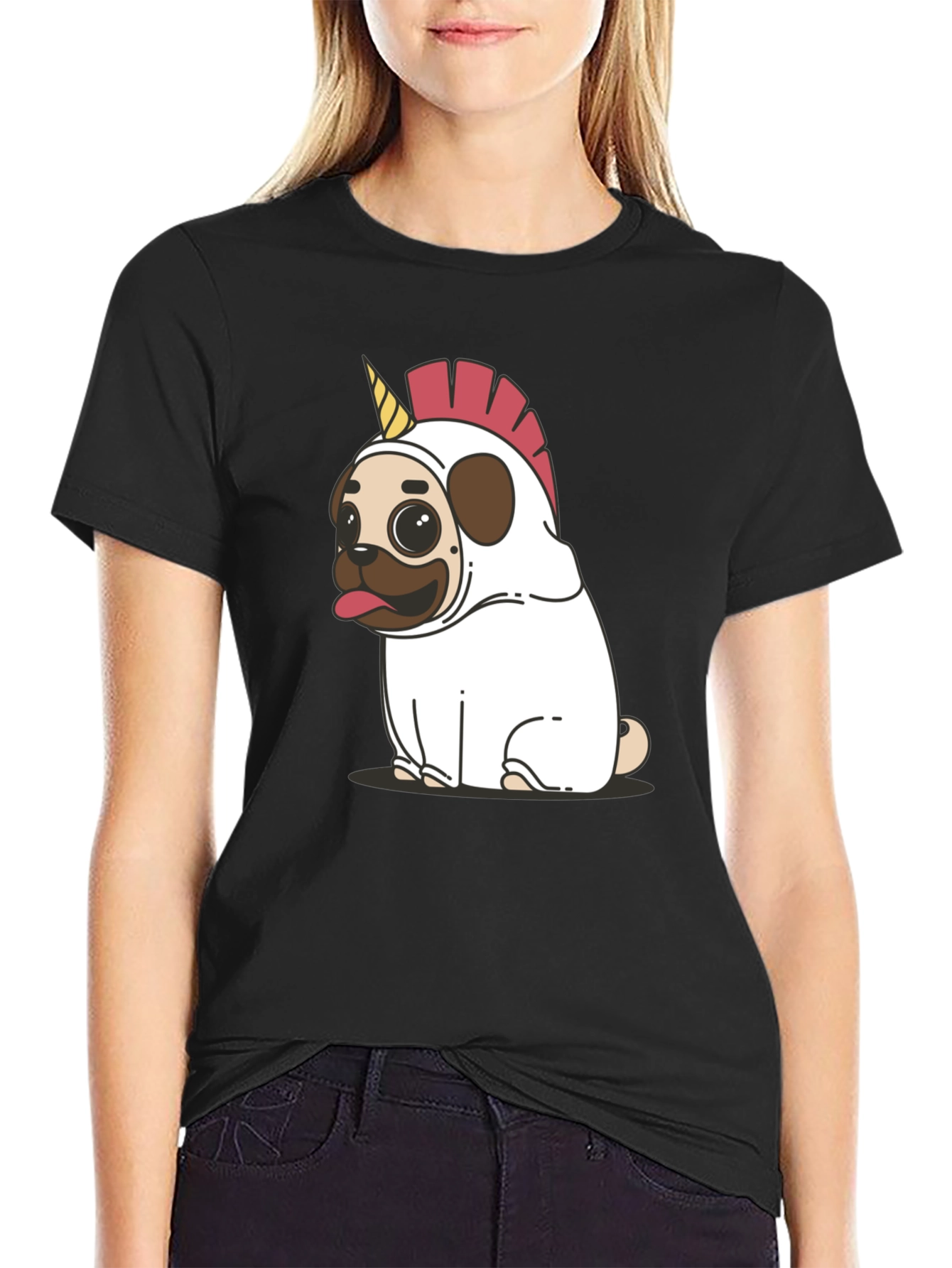 Pug Unicorn Costume Black T-Shirt