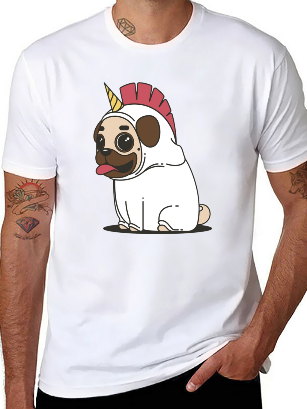 Pug Unicorn Costume Black T-Shirt