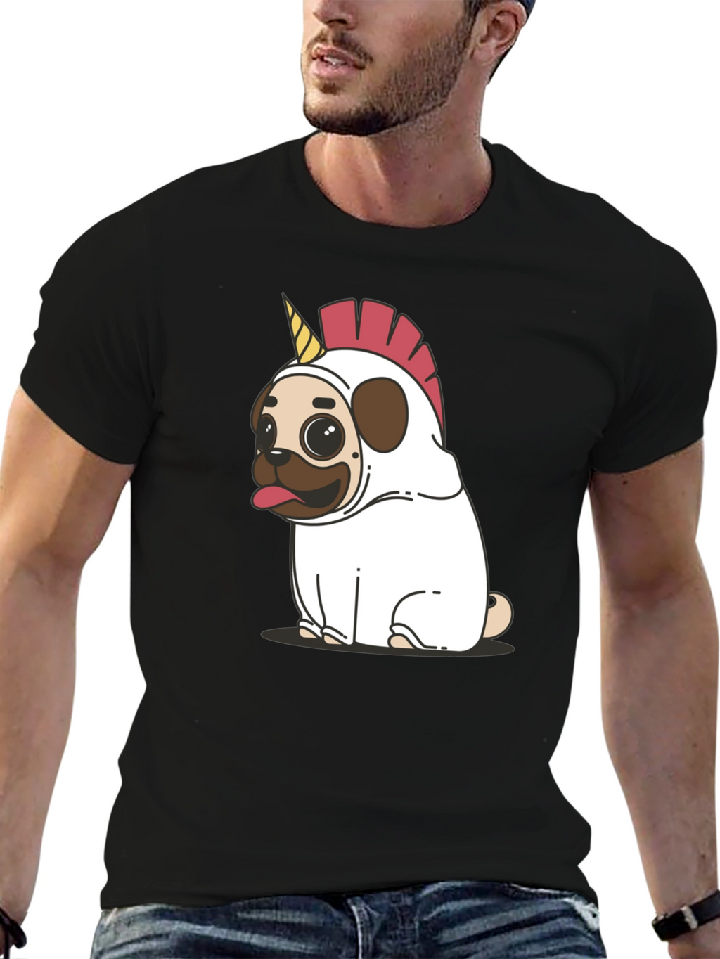 Pug Unicorn Costume Black T-Shirt
