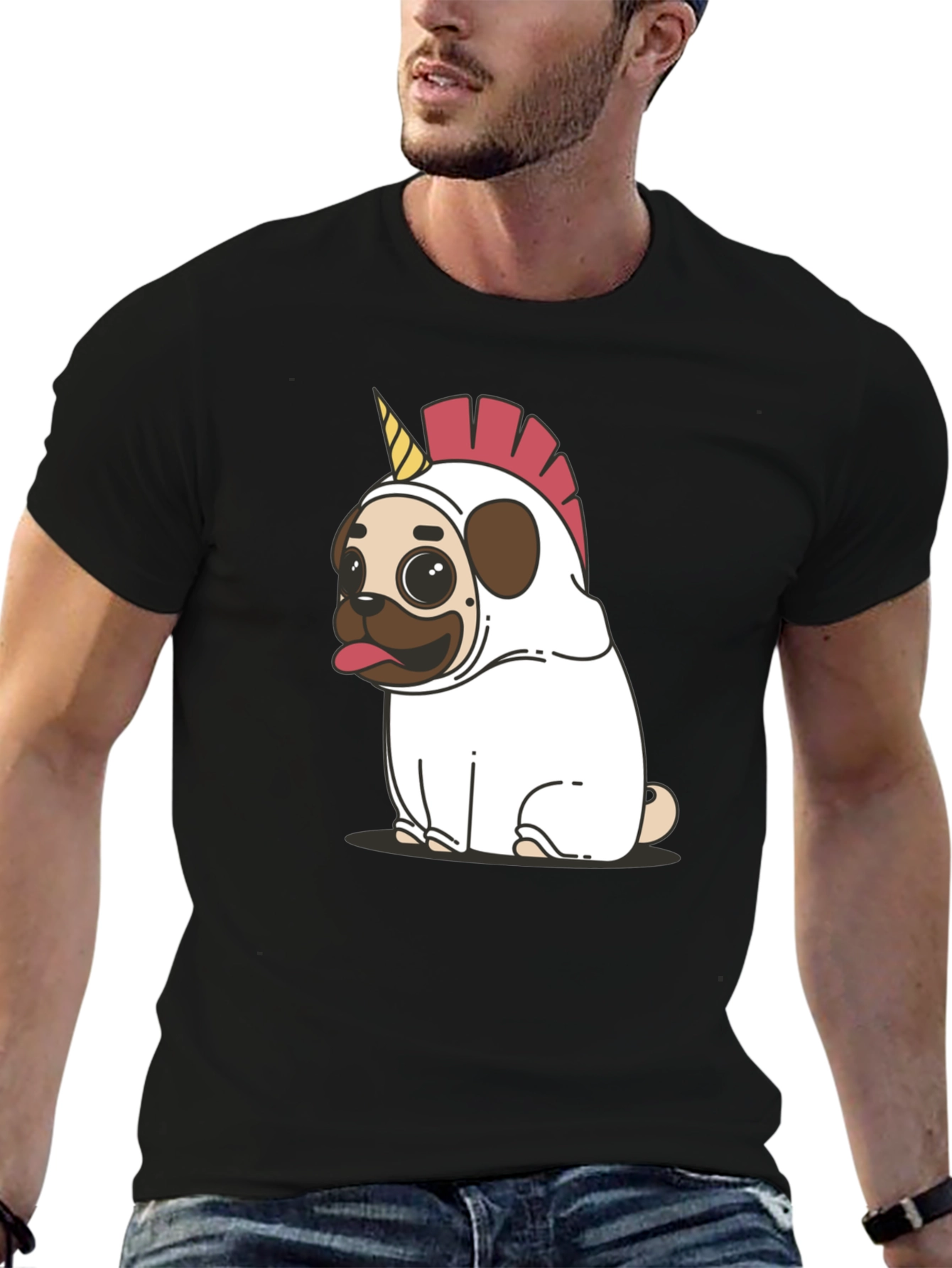 Pug Unicorn Costume Black T-Shirt