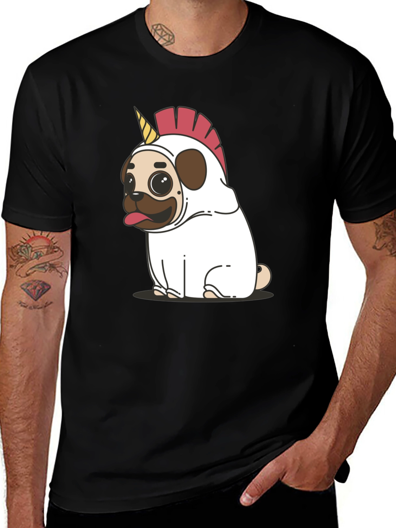 Pug Unicorn Costume Black T-Shirt