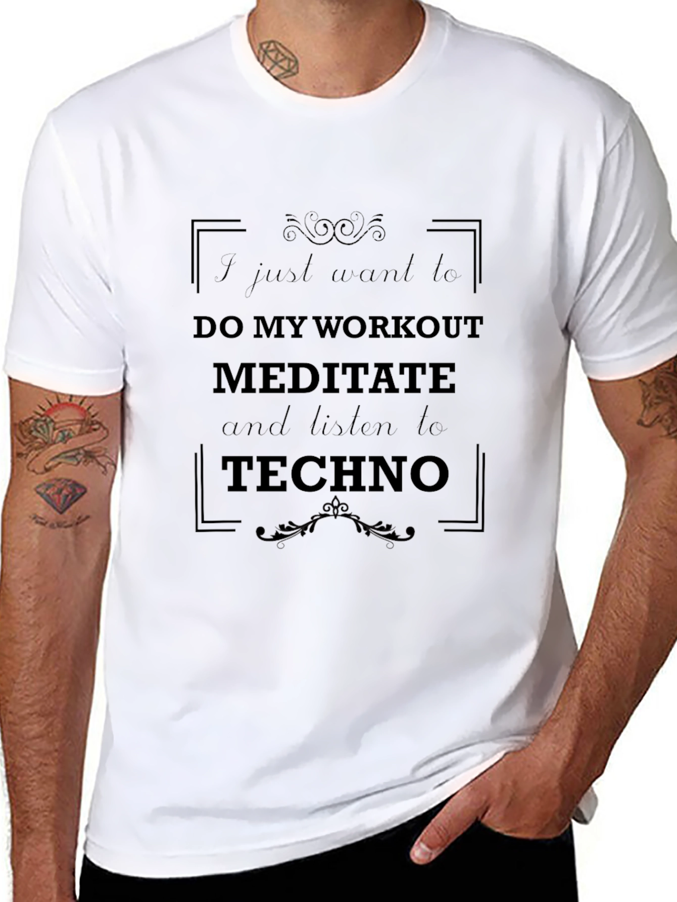 Workout Meditate Techno Black Graphic T-Shirt