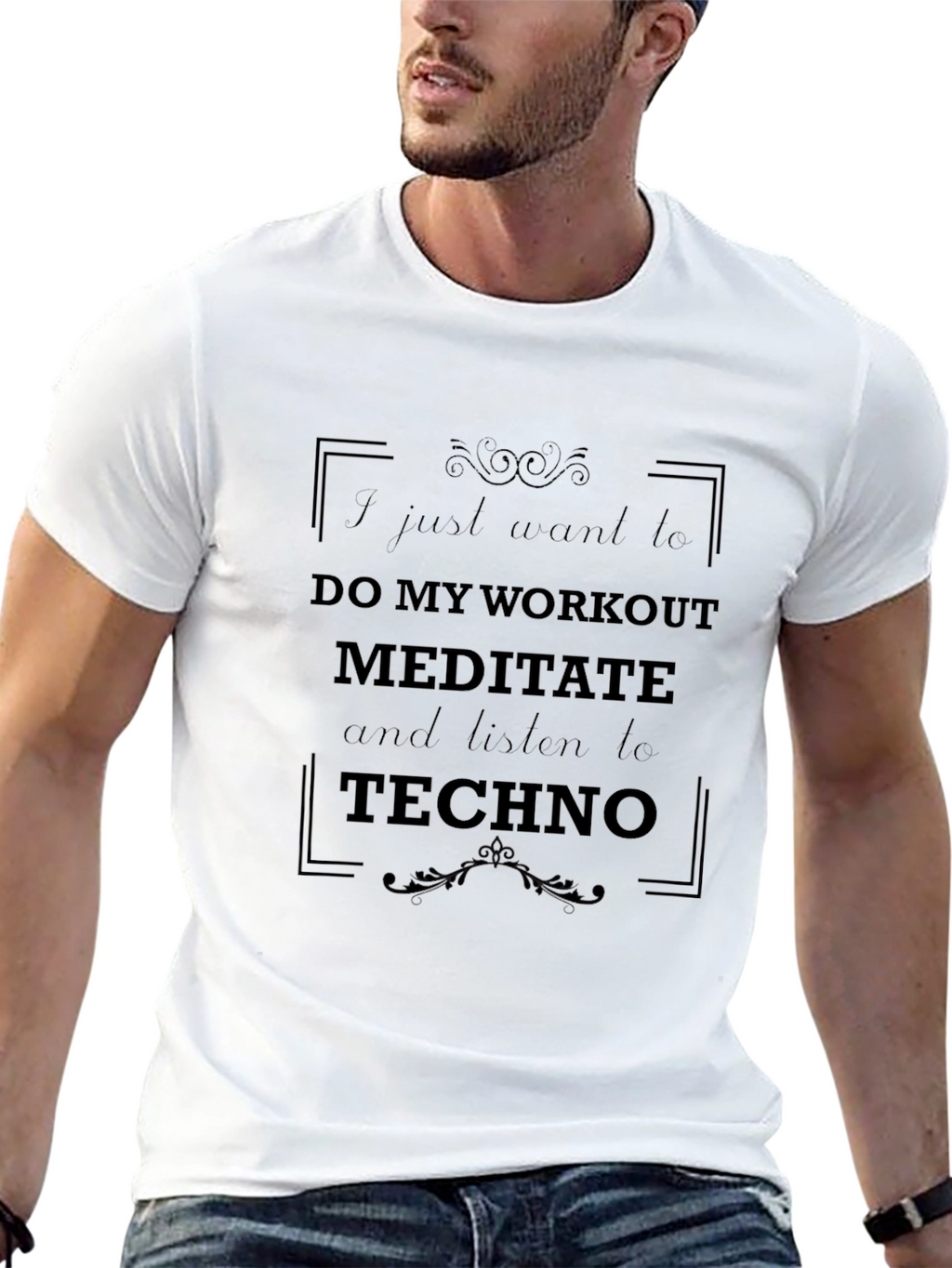 Workout Meditate Techno Black Graphic T-Shirt