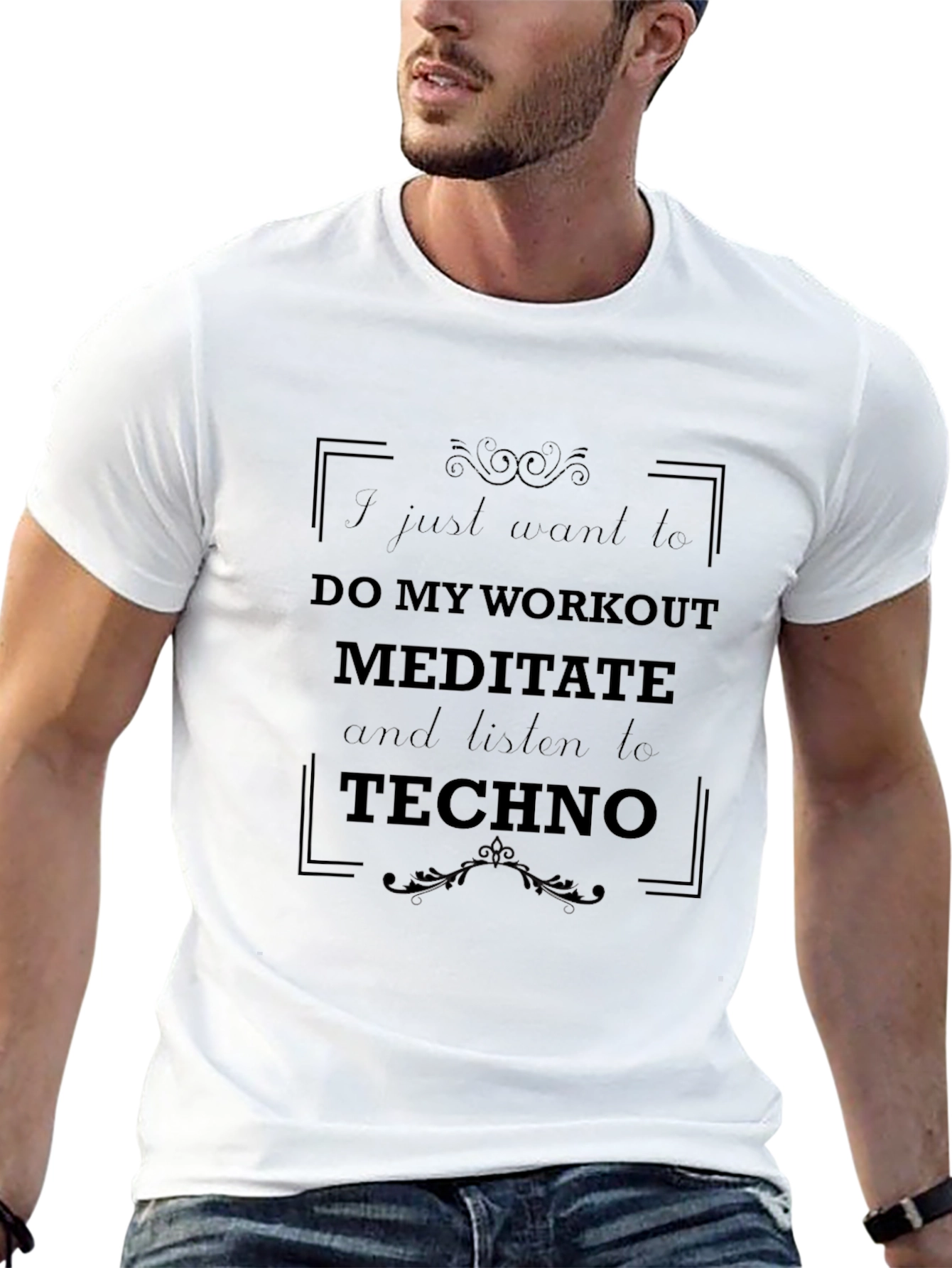 Workout Meditate Techno Black Graphic T-Shirt