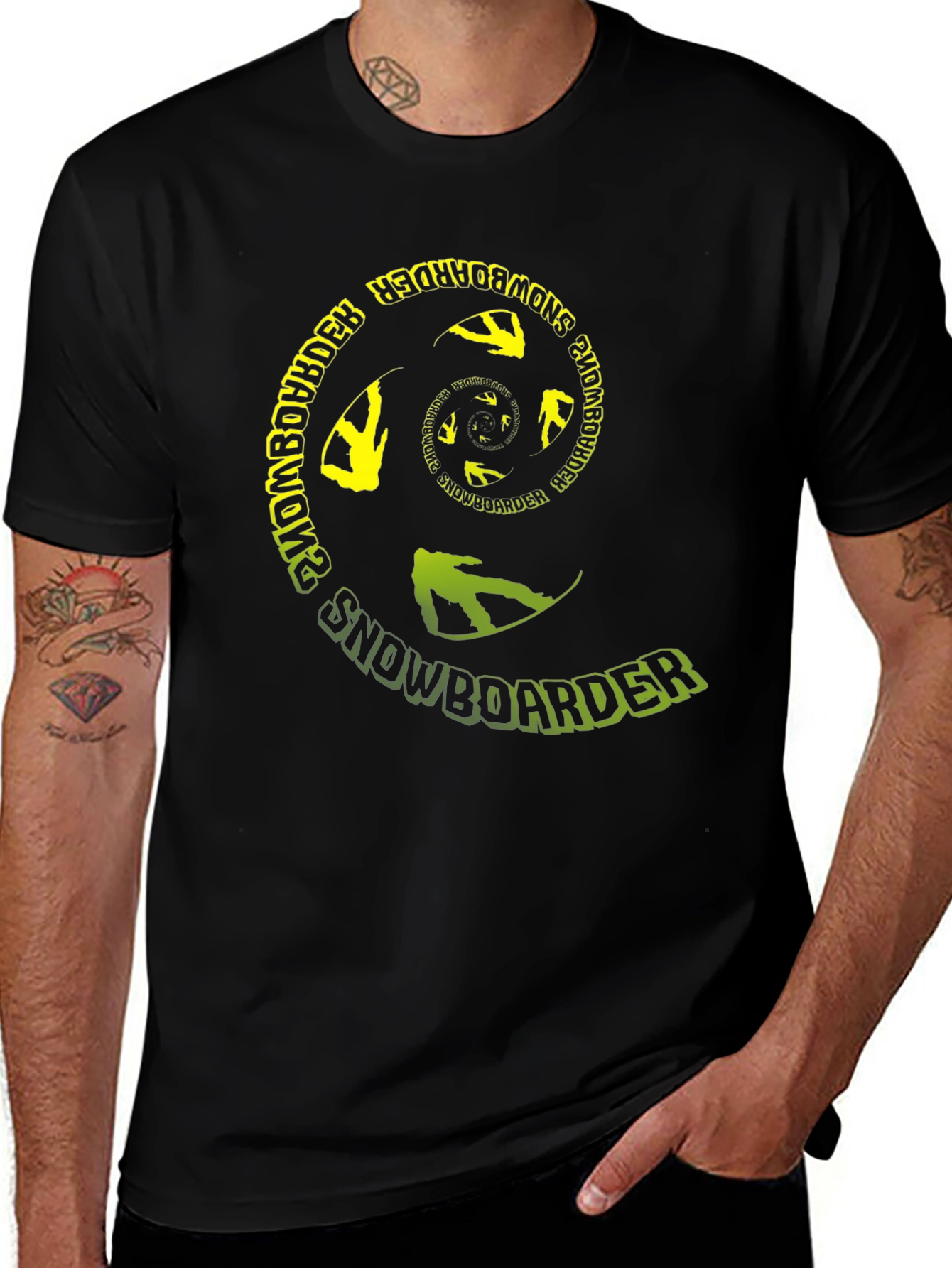 Snowboarder Spiral Graphic T-Shirt - Black