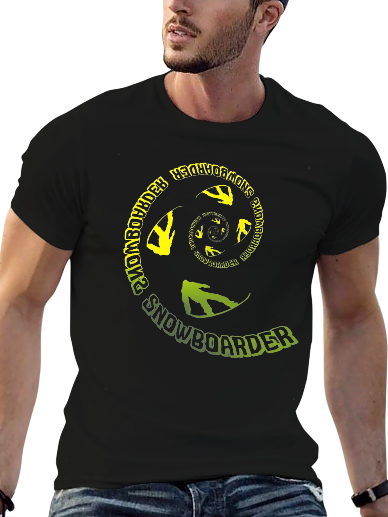 Snowboarder Spiral Graphic T-Shirt - Black