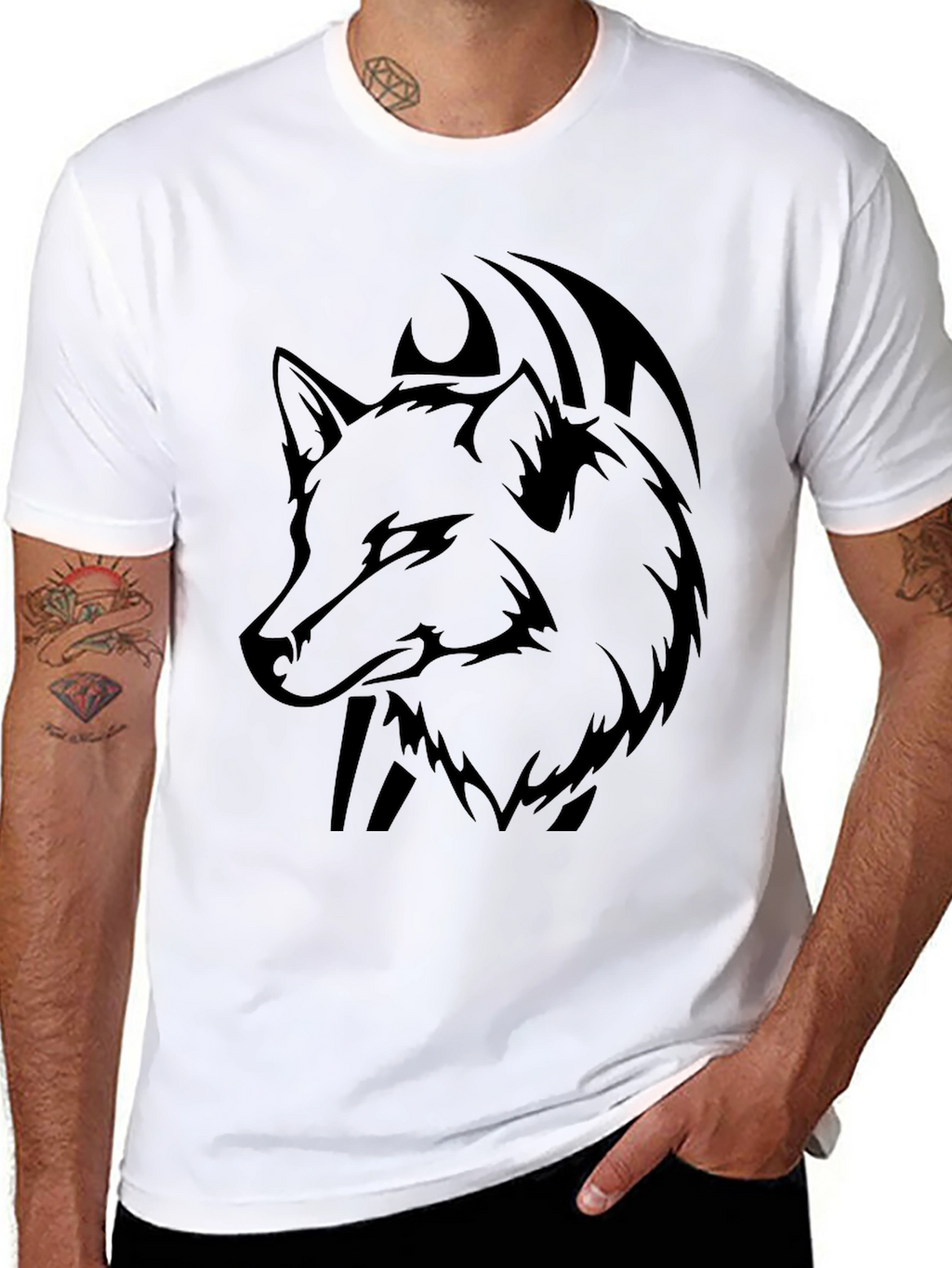 Wolf Graphic Black T-Shirt - Mens Casual Tee