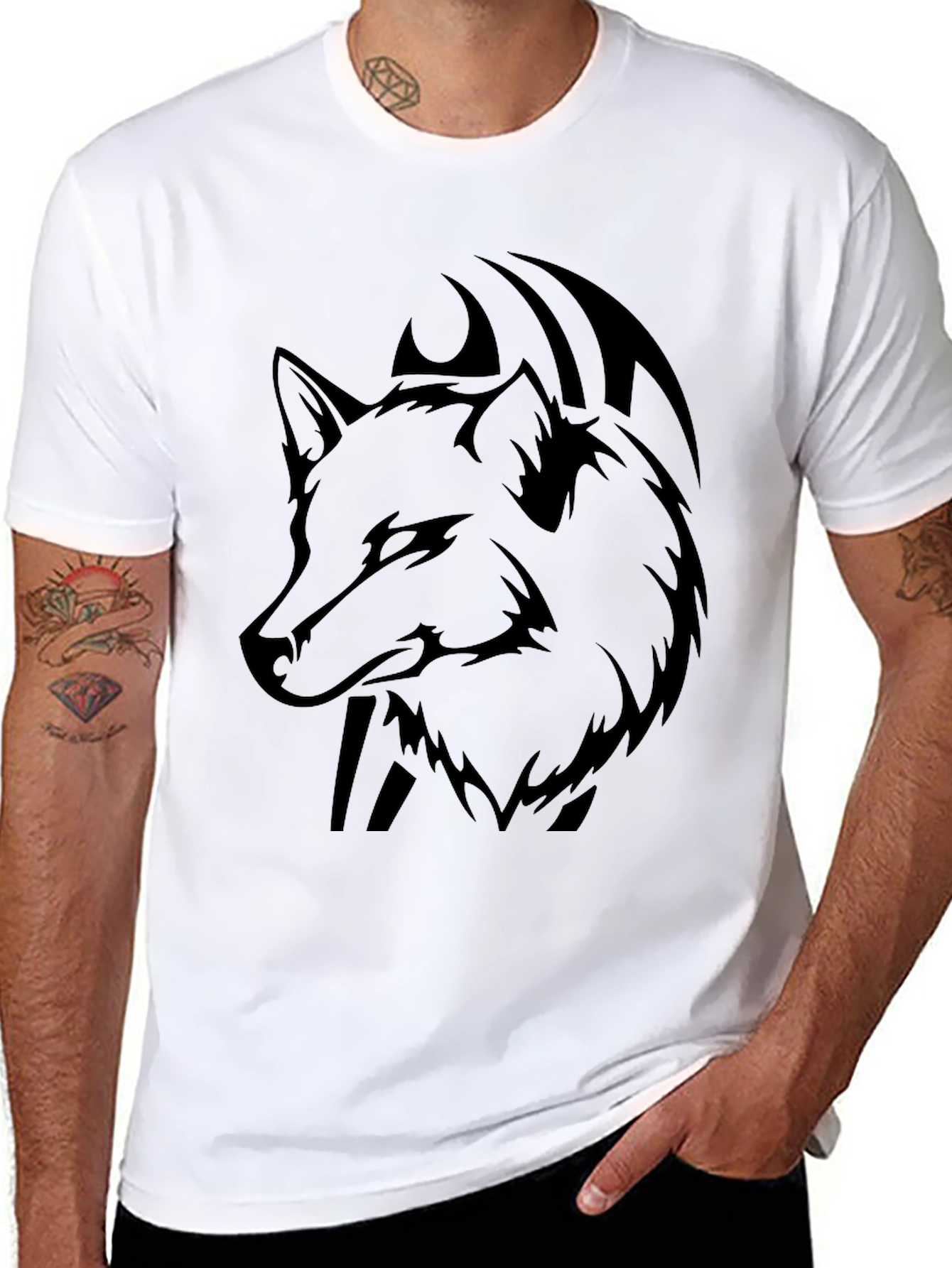 Wolf Graphic Black T-Shirt - Mens Casual Tee