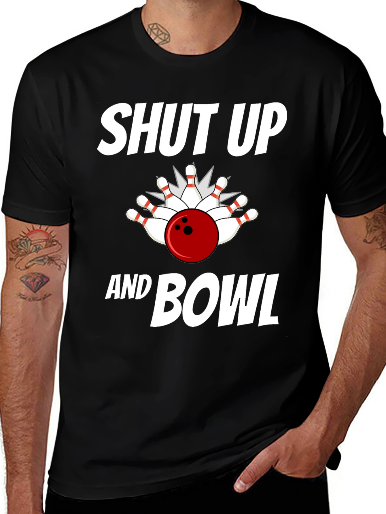 Shut Up and Bowl T-Shirt Bowling Strike Design