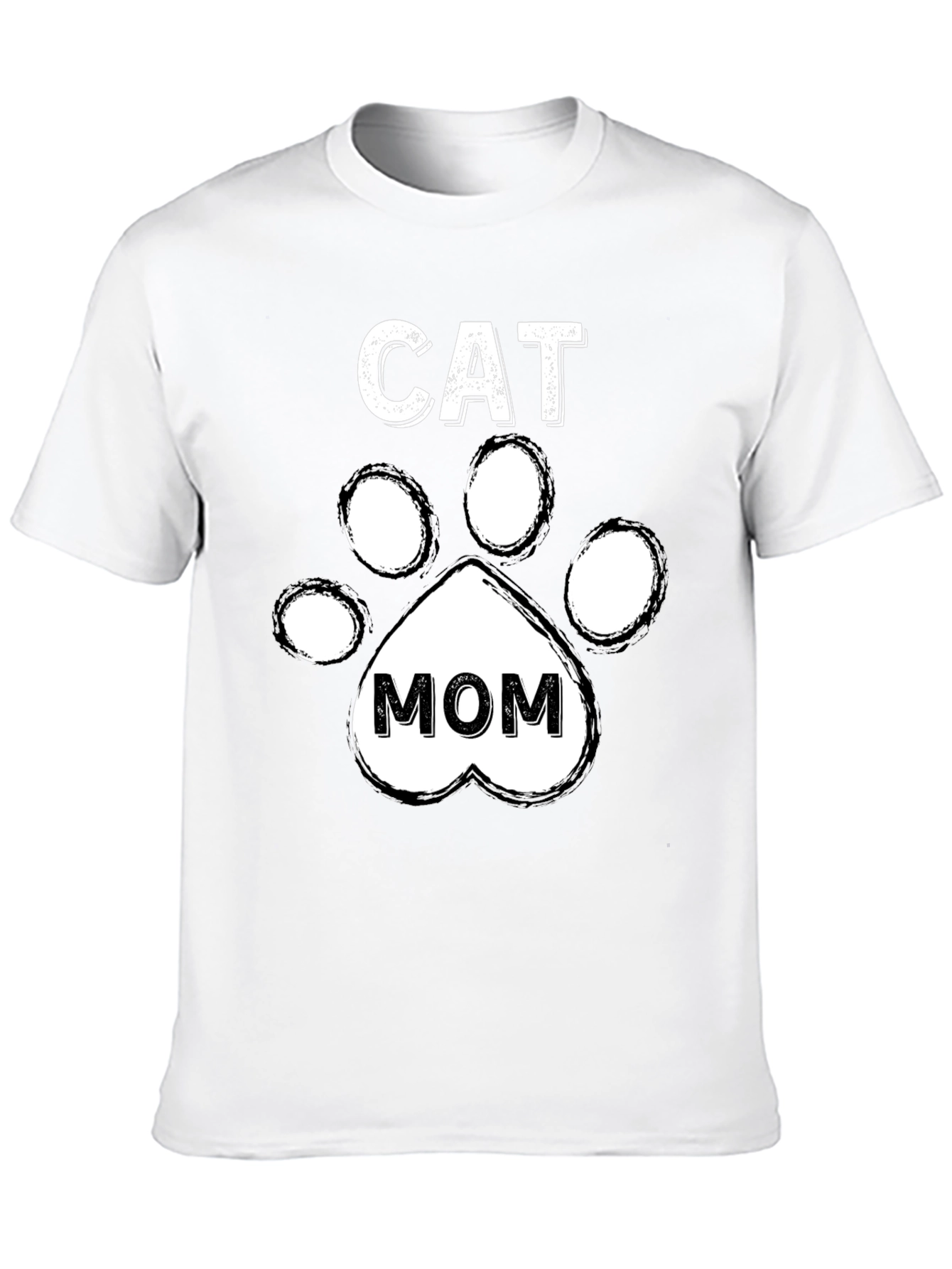 Cat Mom T-Shirt - Paw Print Design - Black