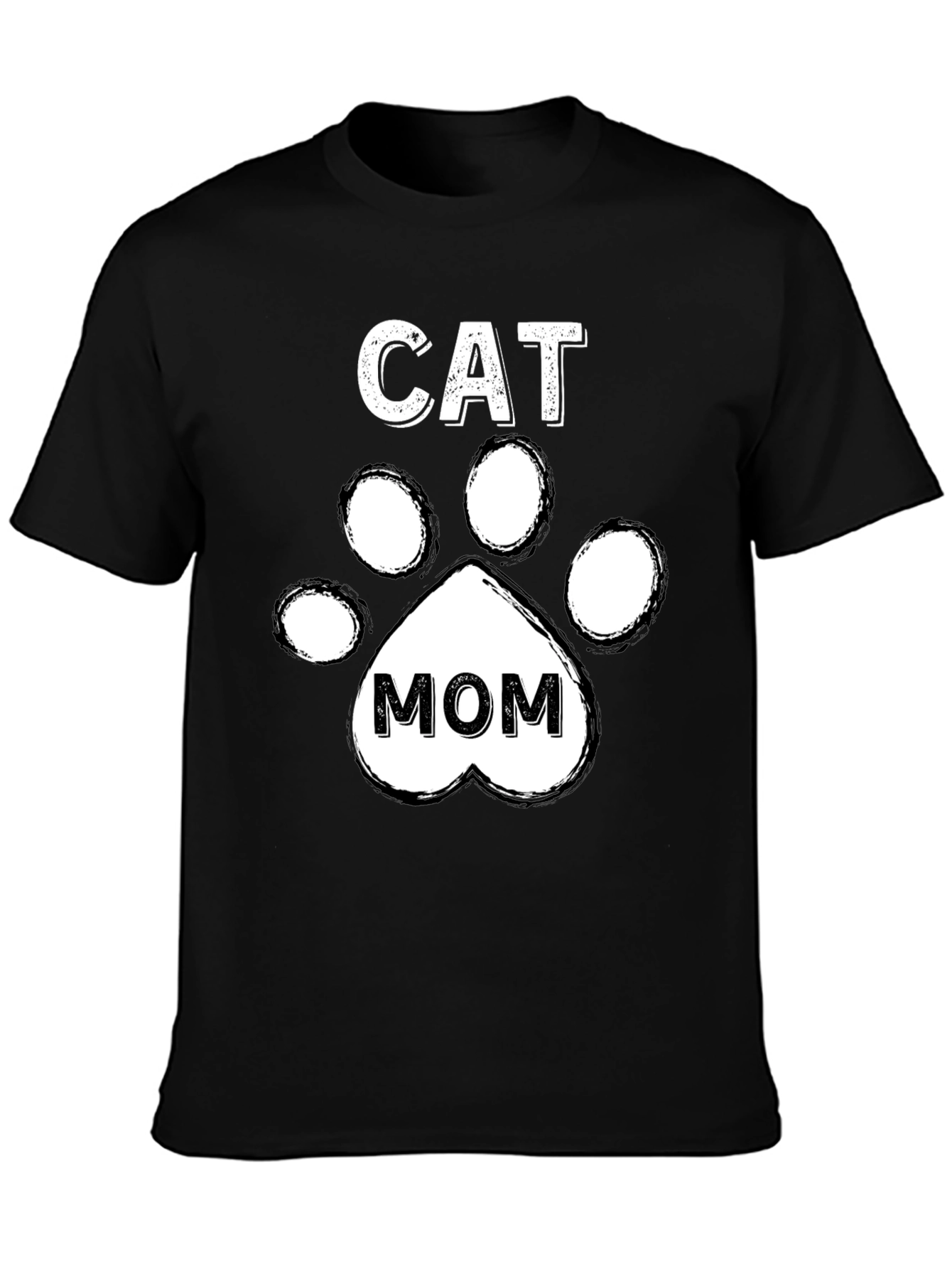 Cat Mom T-Shirt - Paw Print Design - Black