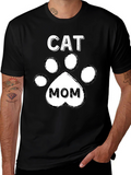 Cat Mom T-Shirt - Paw Print Design - Black