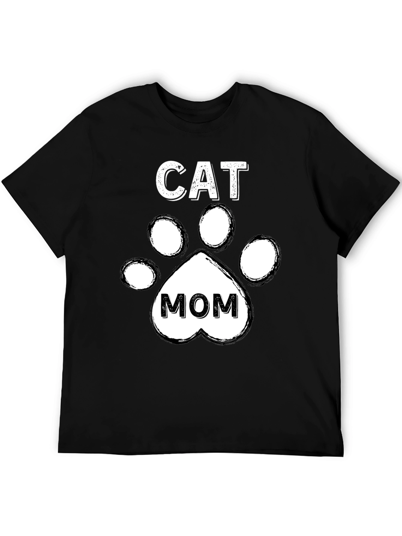Cat Mom T-Shirt - Paw Print Design - Black