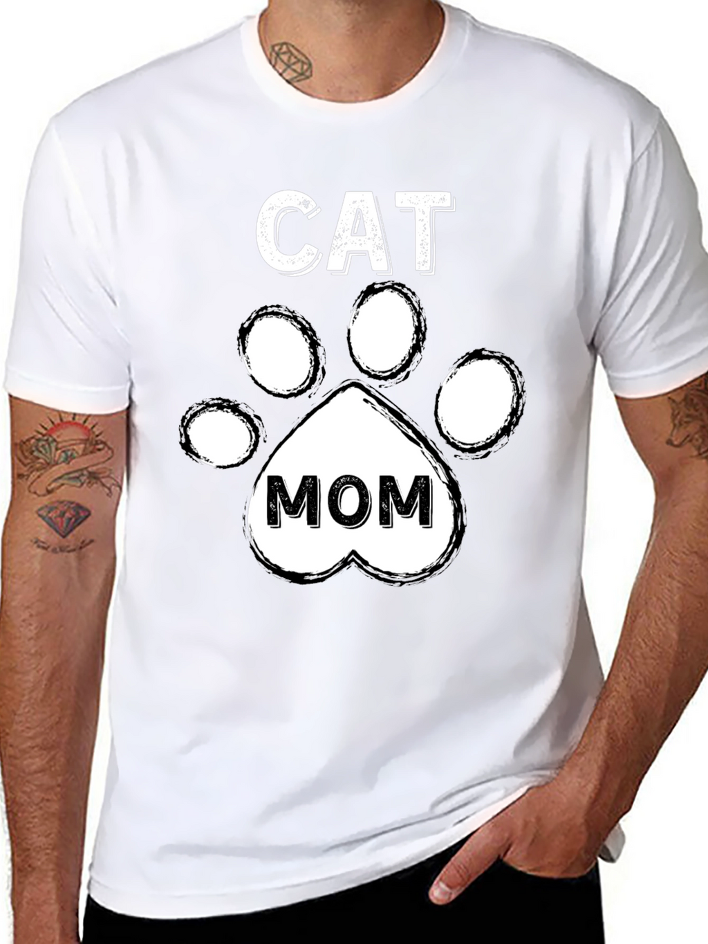 Cat Mom T-Shirt - Paw Print Design - Black