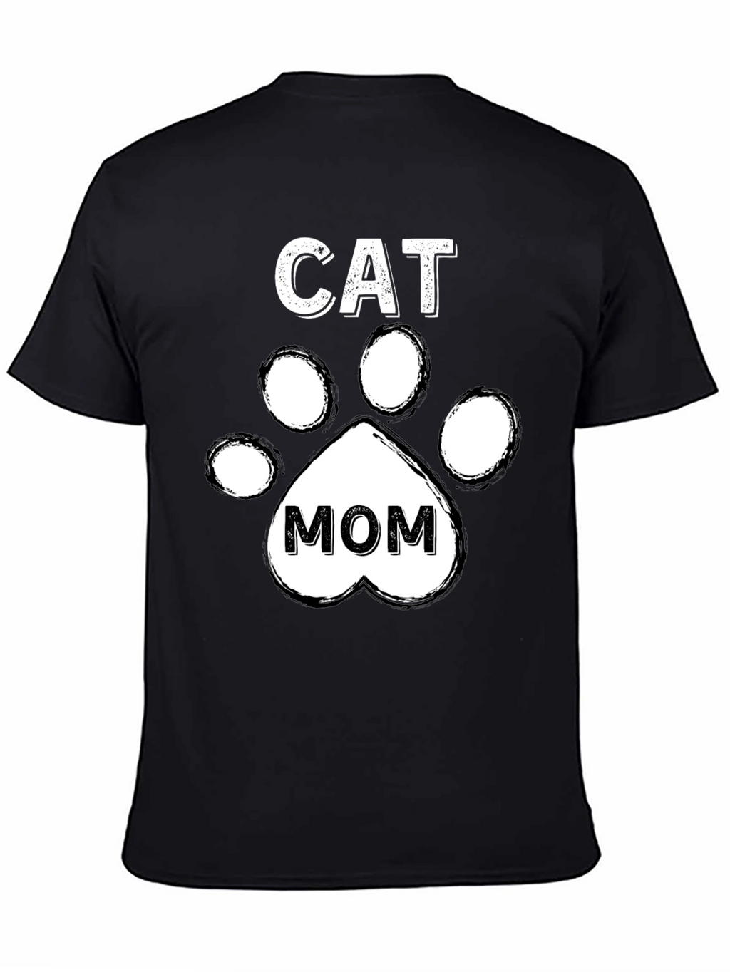Cat Mom T-Shirt - Paw Print Design - Black