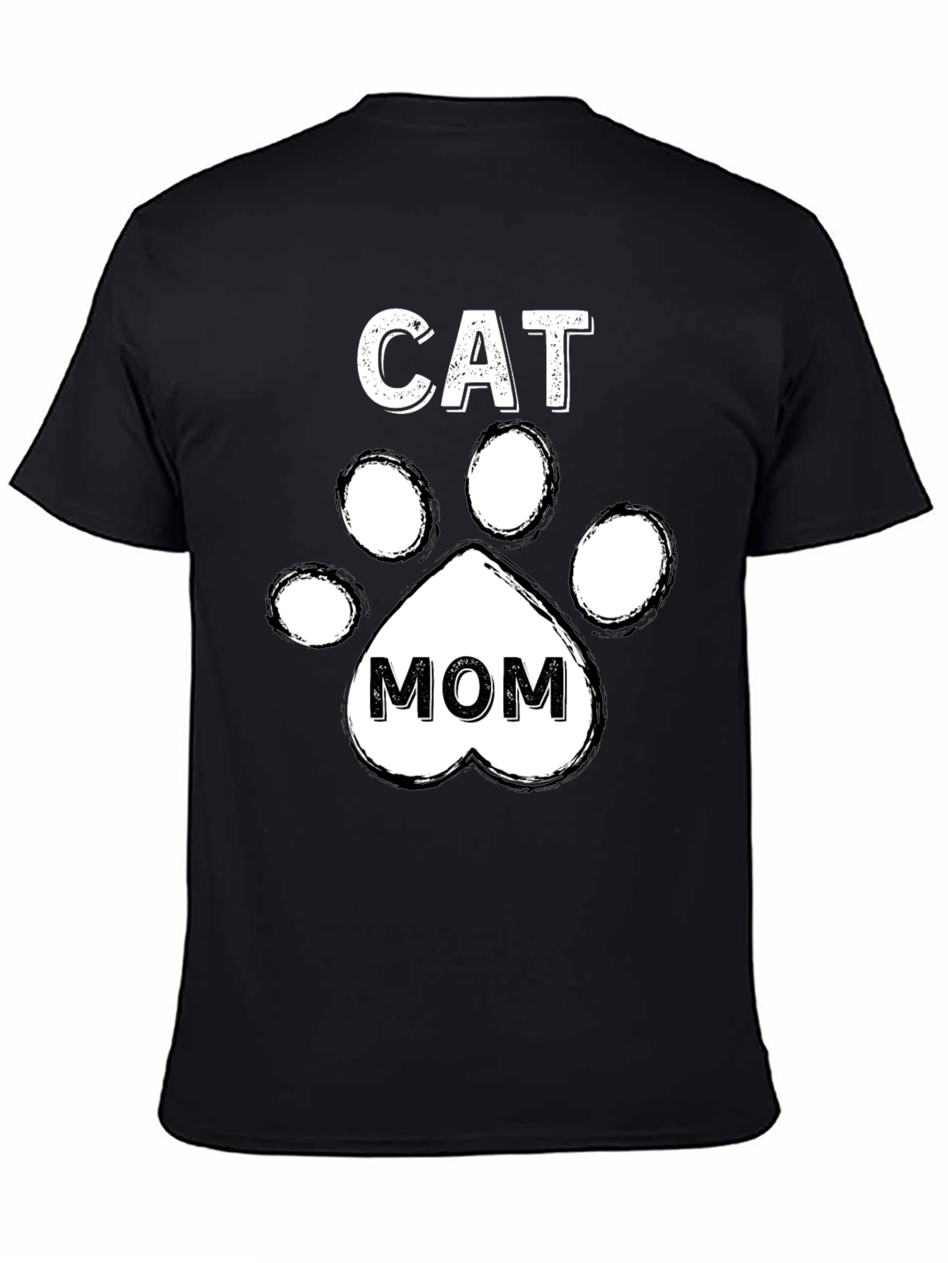 Cat Mom T-Shirt - Paw Print Design - Black