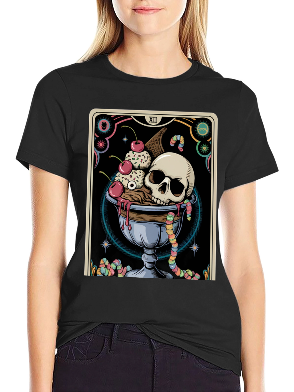 Skull Ice Cream Tarot Card Graphic Tee