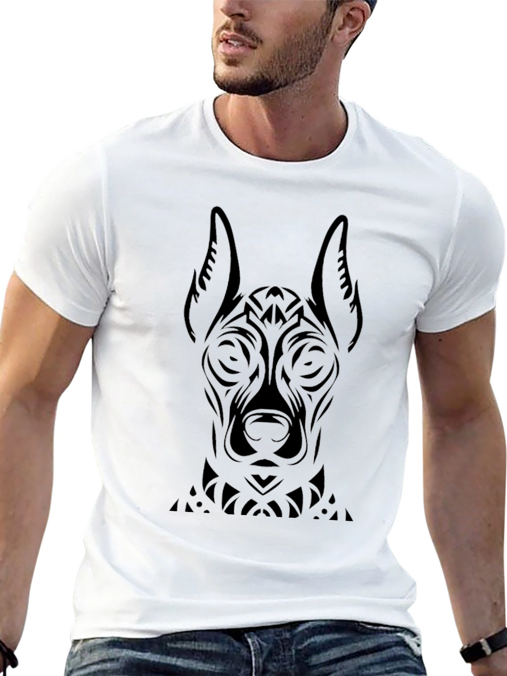 Tribal Dog Graphic Black T-Shirt