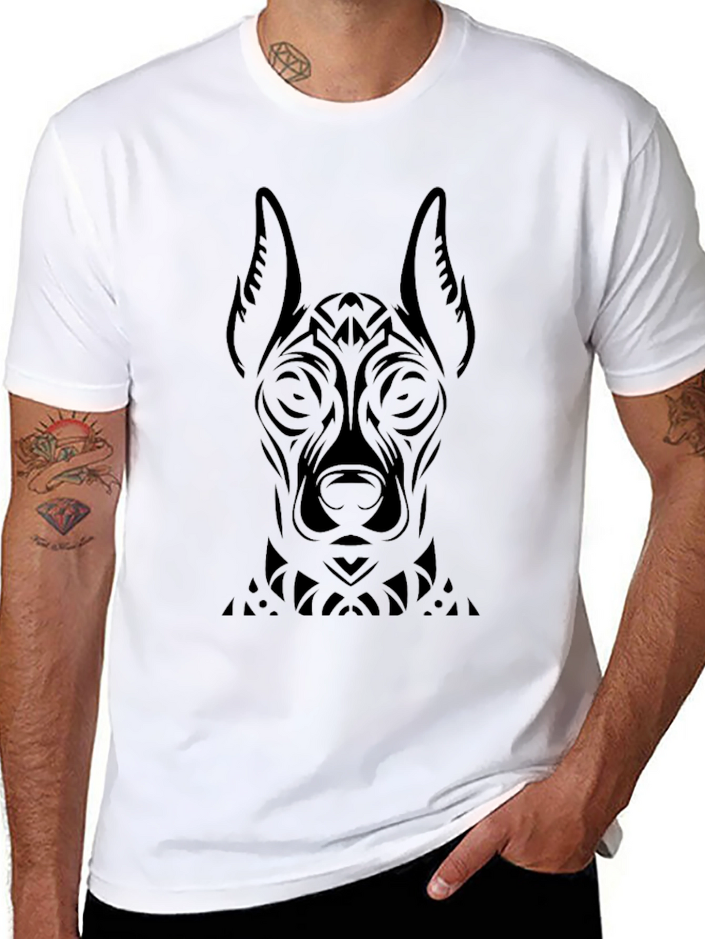 Tribal Dog Graphic Black T-Shirt