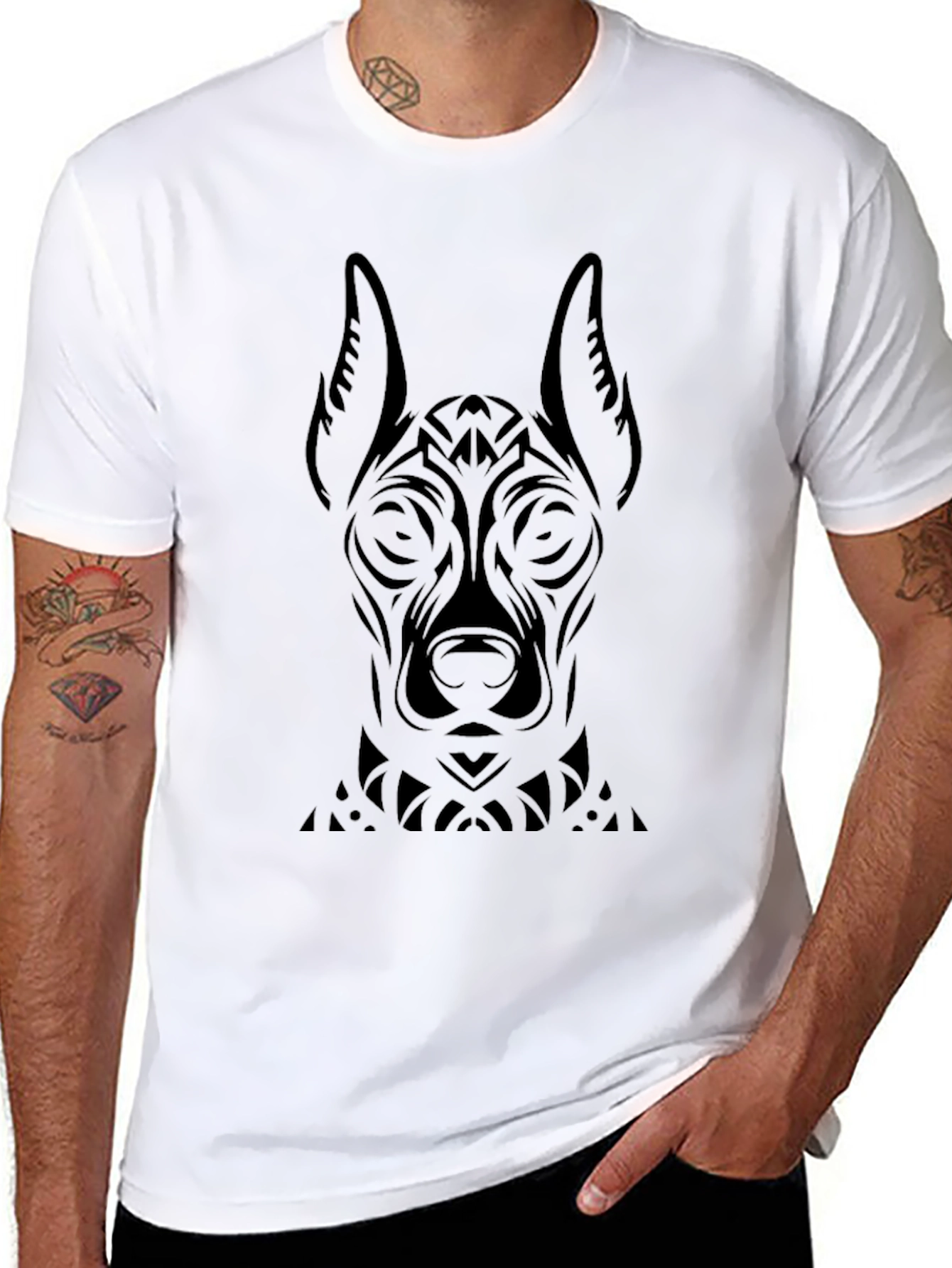 Tribal Dog Graphic Black T-Shirt