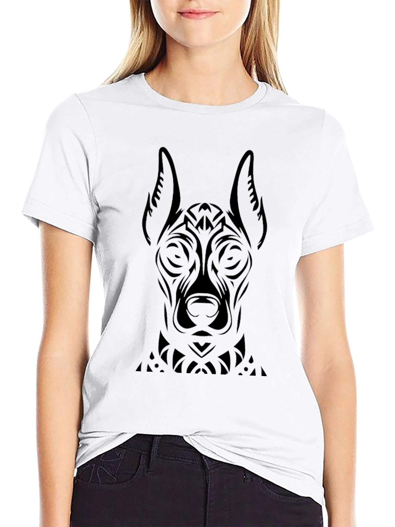 Tribal Dog Graphic Black T-Shirt