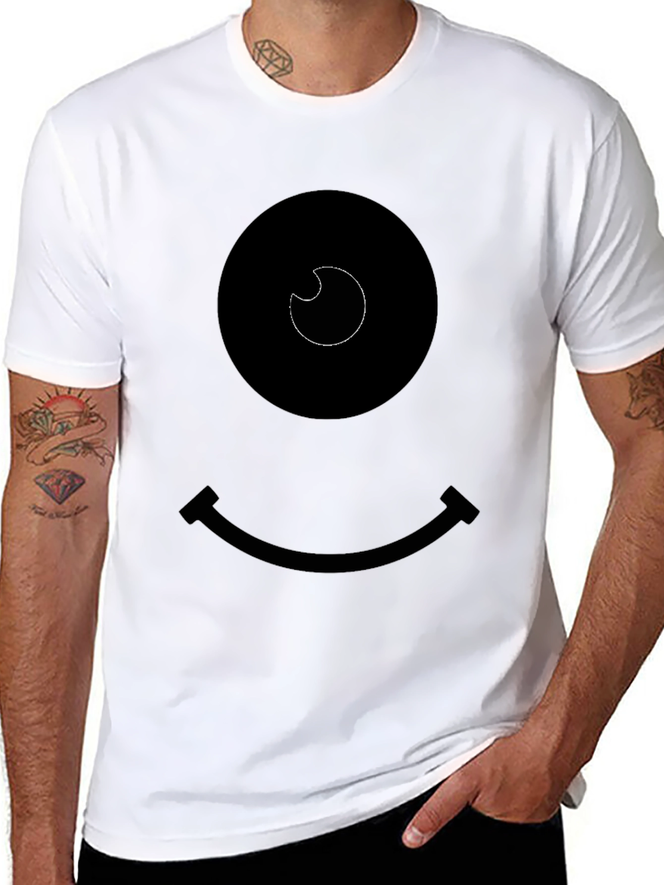 Smiley Face Graphic Tee - Black