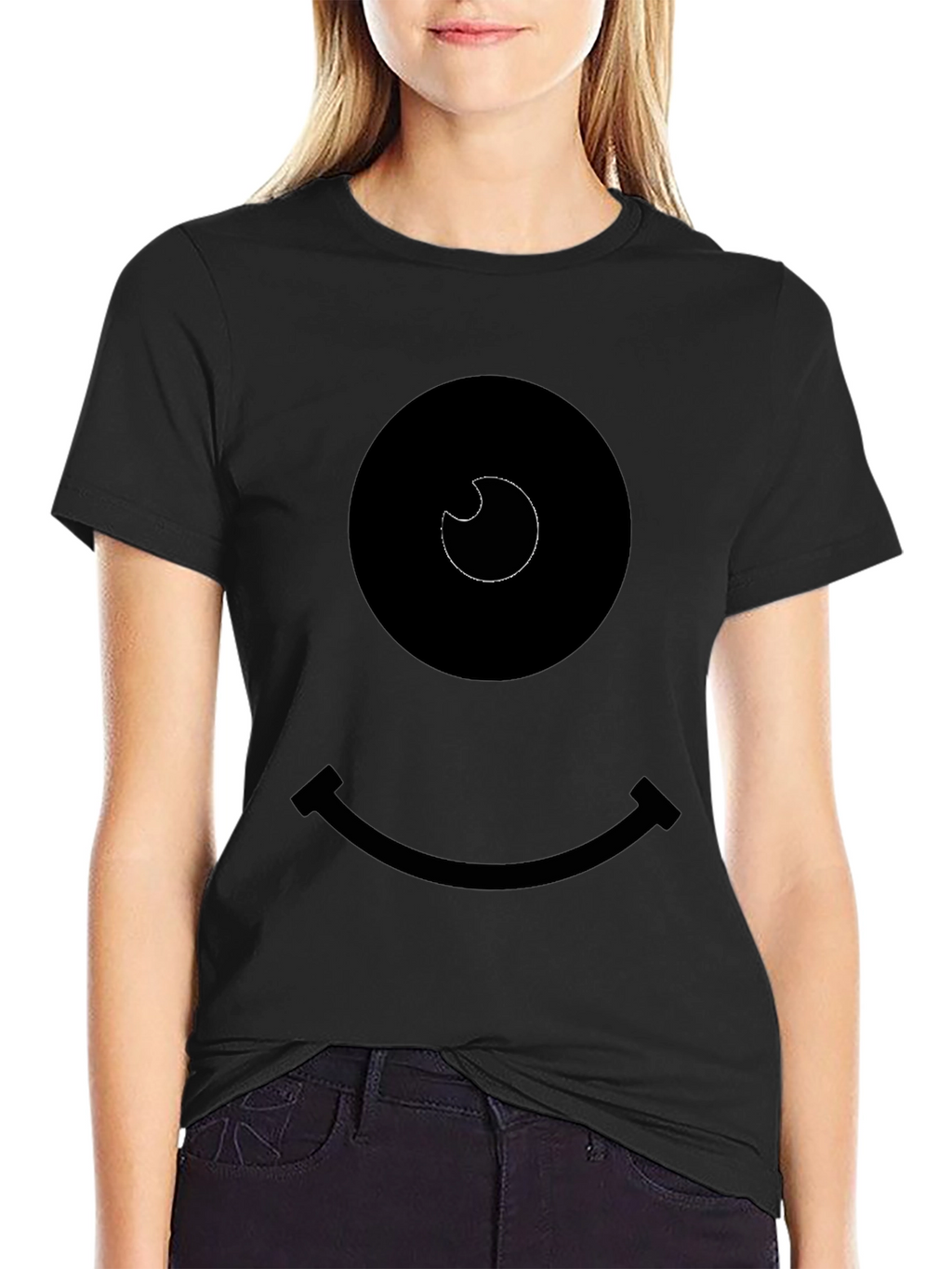 Smiley Face Graphic Tee - Black