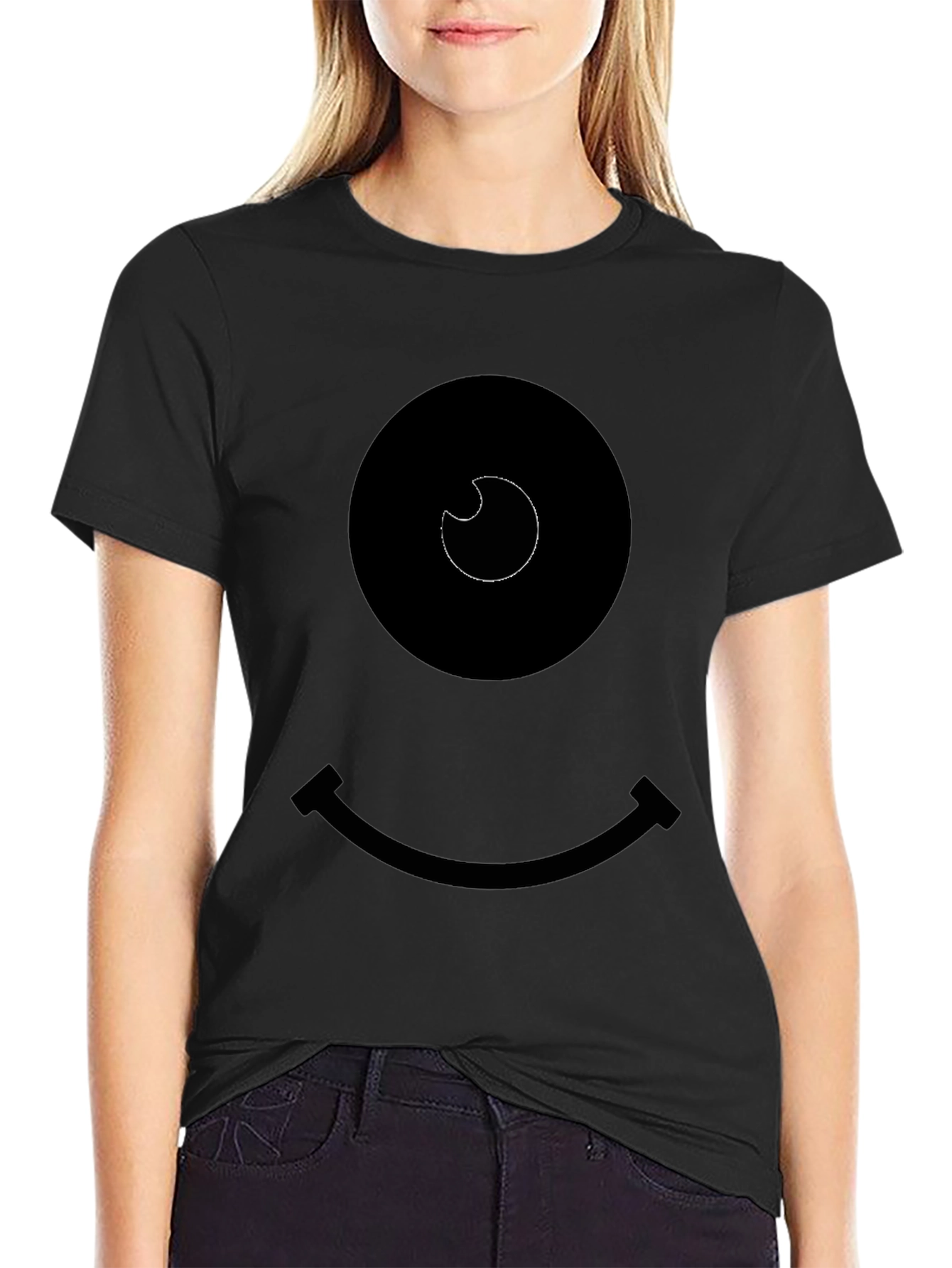 Smiley Face Graphic Tee - Black