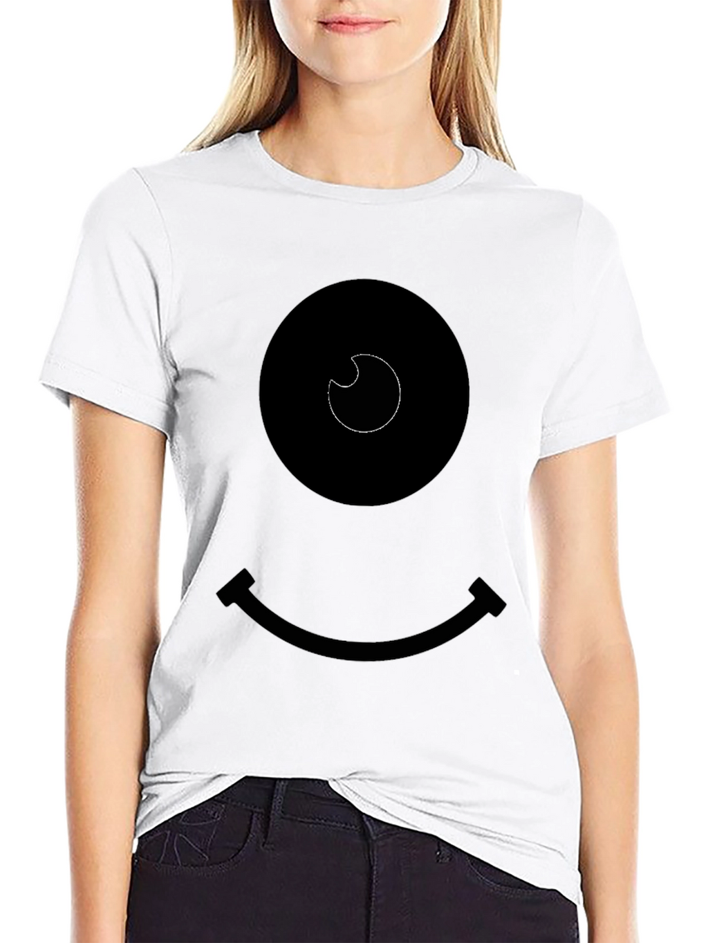 Smiley Face Graphic Tee - Black
