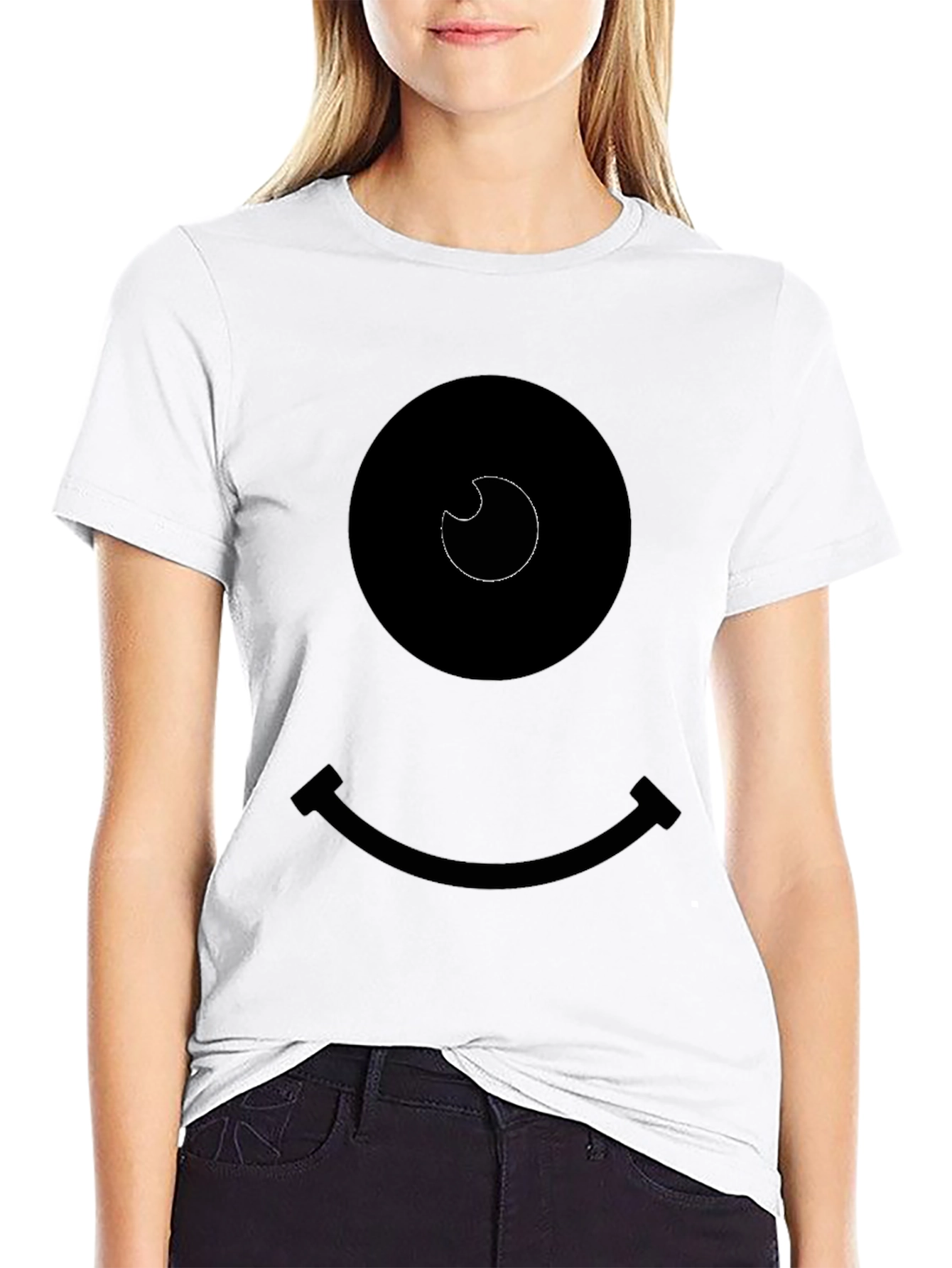 Smiley Face Graphic Tee - Black