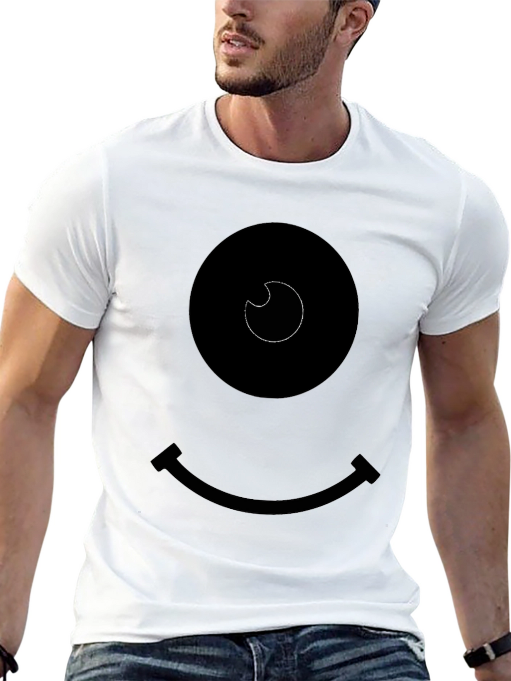 Smiley Face Graphic Tee - Black