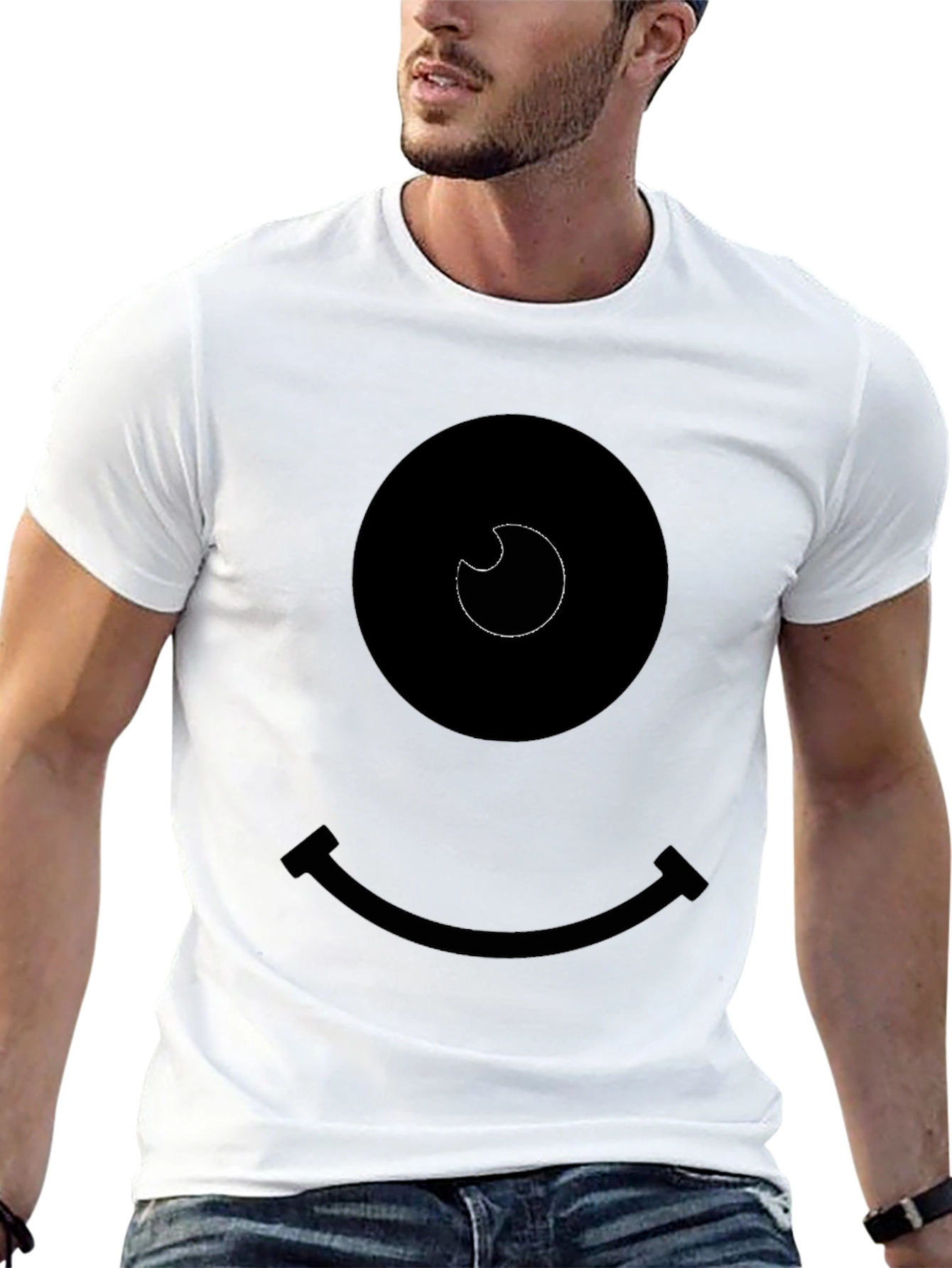 Smiley Face Graphic Tee - Black
