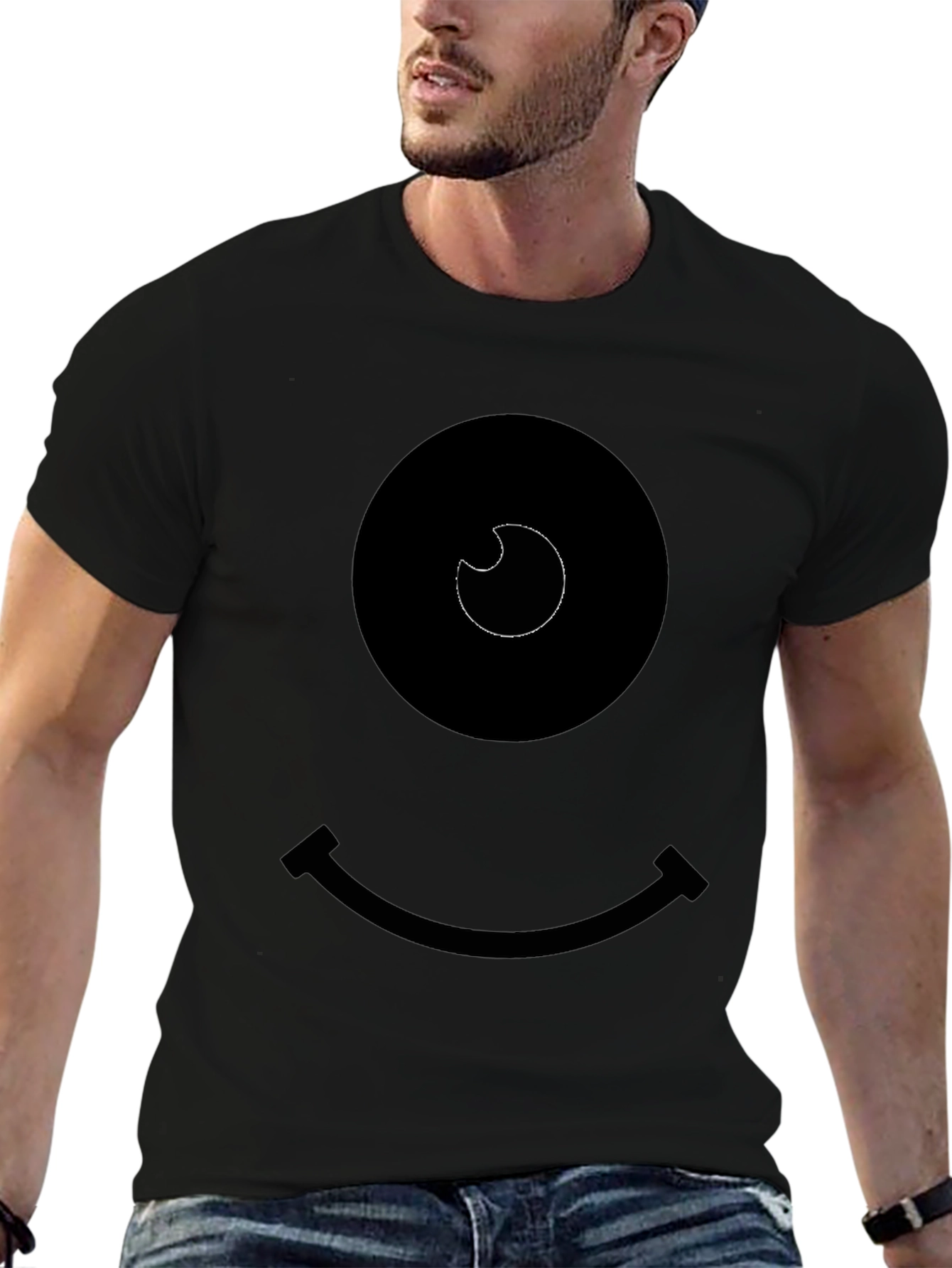 Smiley Face Graphic Tee - Black