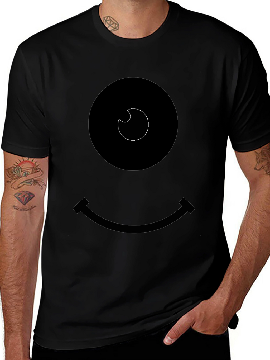 Smiley Face Graphic Tee - Black