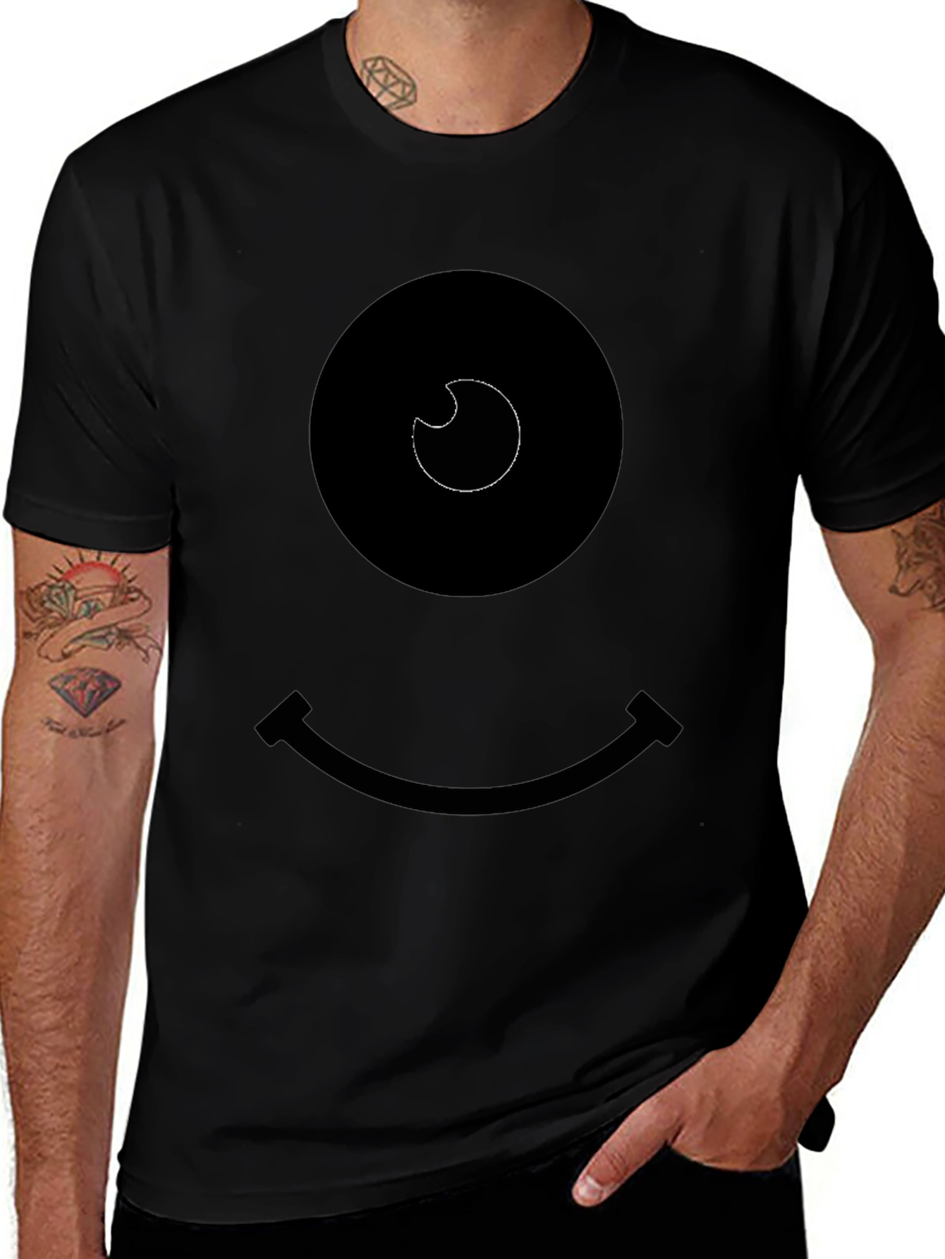 Smiley Face Graphic Tee - Black